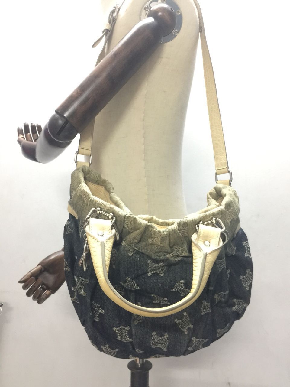 Celine Celine Blue Macadam Denim And Croc Embossed Leather Tote Size ONE SIZE - 9 Thumbnail