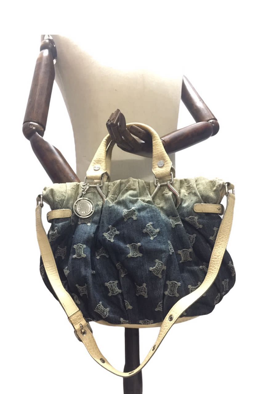 Celine Celine Blue Macadam Denim And Croc Embossed Leather Tote Size ONE SIZE - 1 Thumbnail