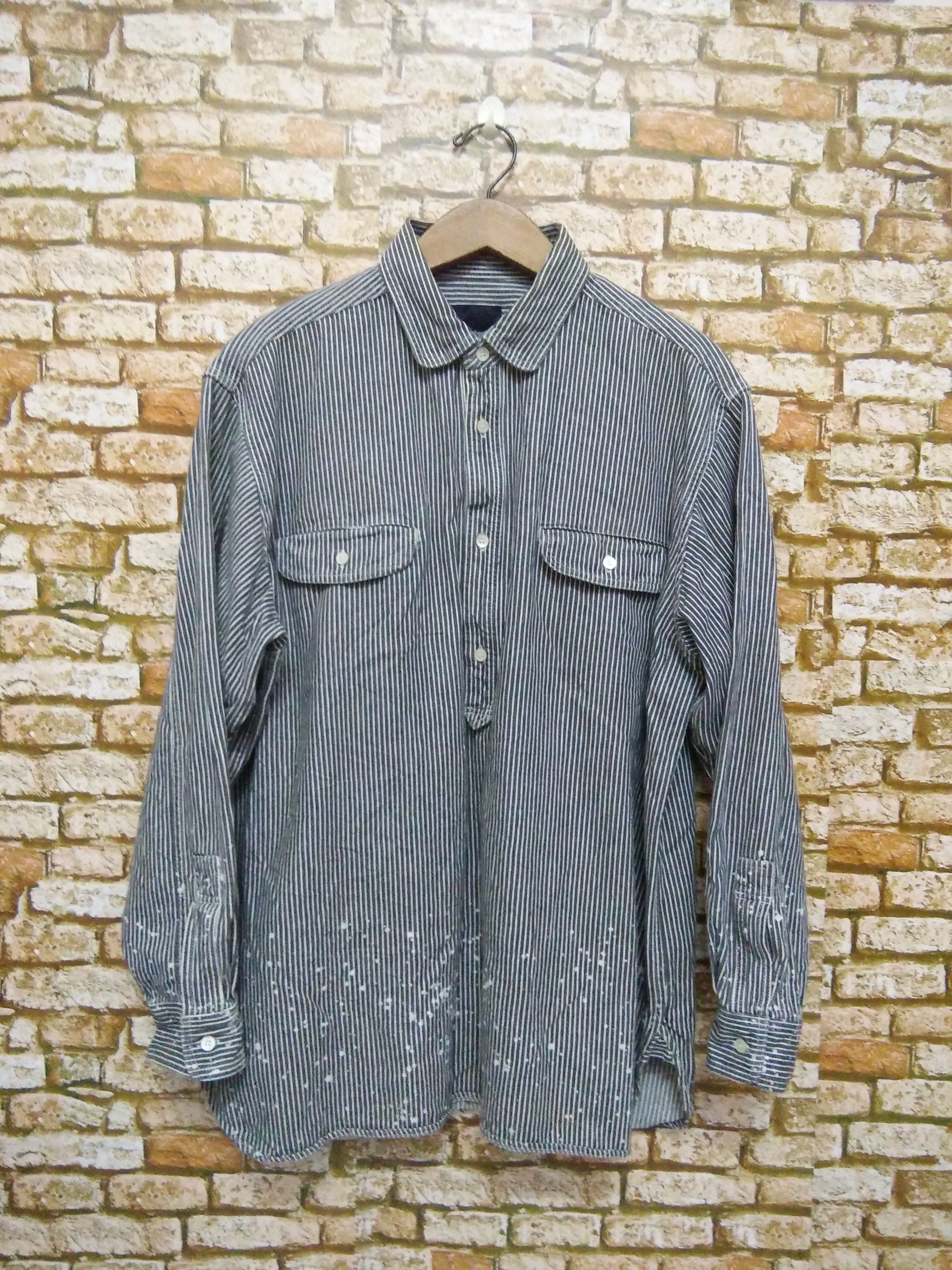 Japanese Brand BOOTLEGBOOTH JAPAN HICKORY Acid Wash SHIRT (A132) Size US XXL / EU 58 / 5 - 1 Thumbnail