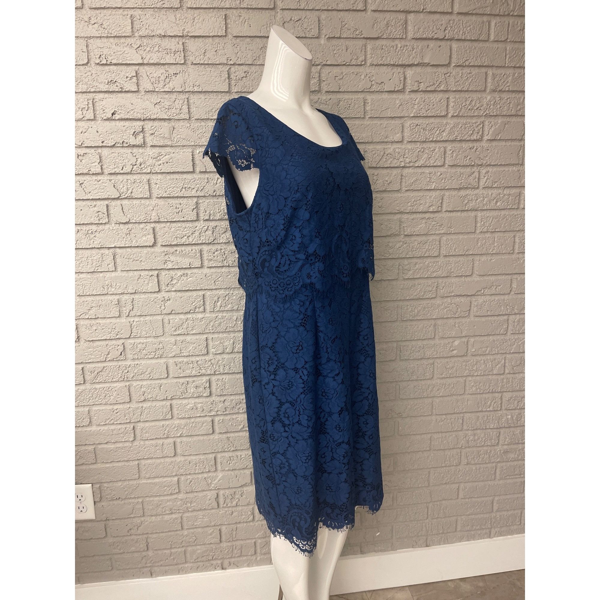 Jacques Vert Navy Floral Lace Overlay Sheath Dress 12