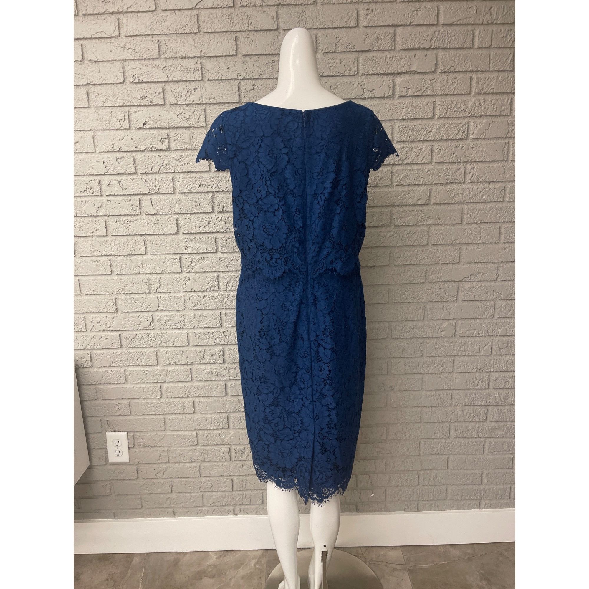 Jacques Vert Navy Floral Lace Overlay Sheath Dress 12