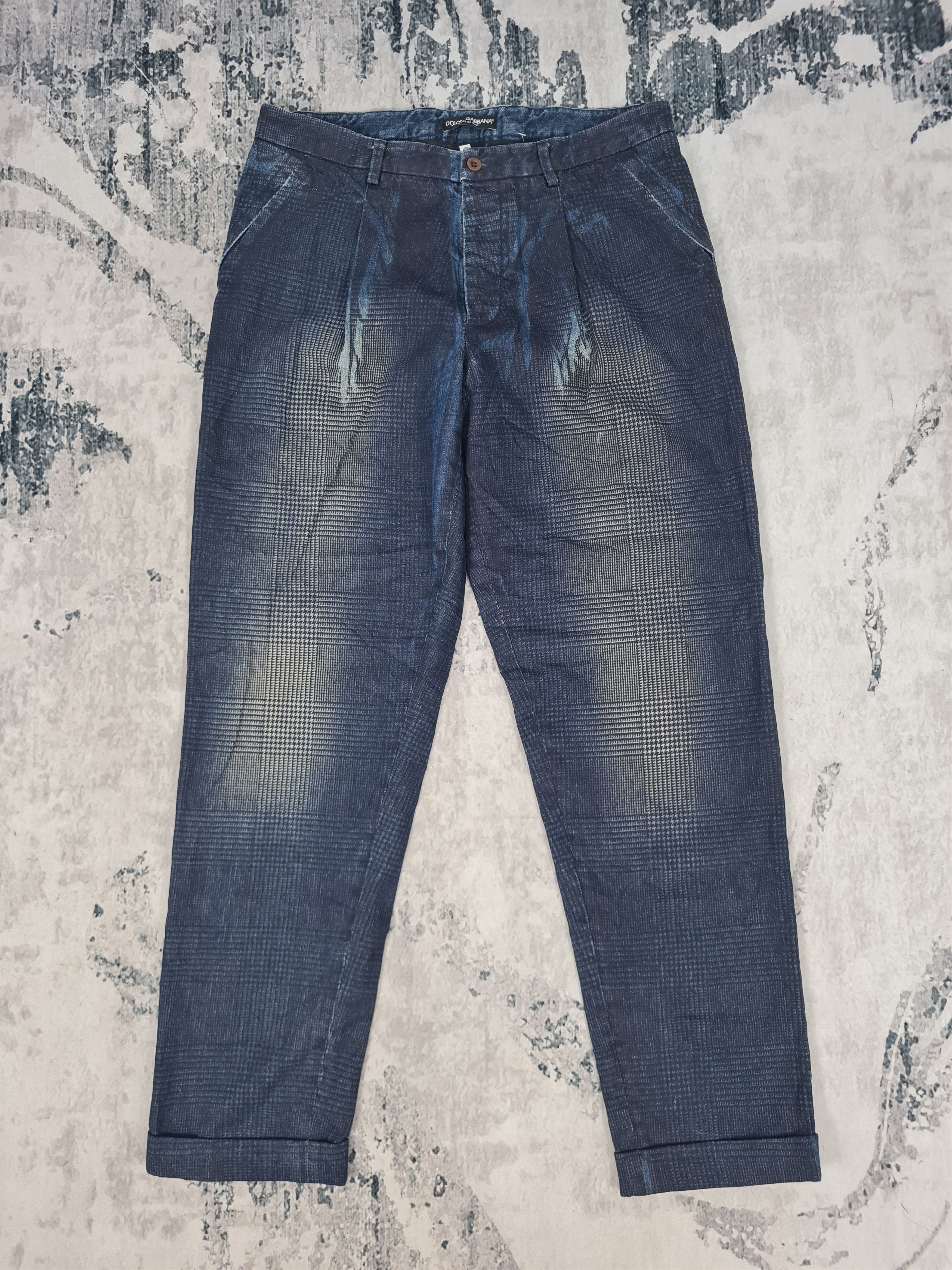 image of Dolce Gabbana Plaid Checked Cotton Pants 32X30.5 Jb0113 in Blue, Men's