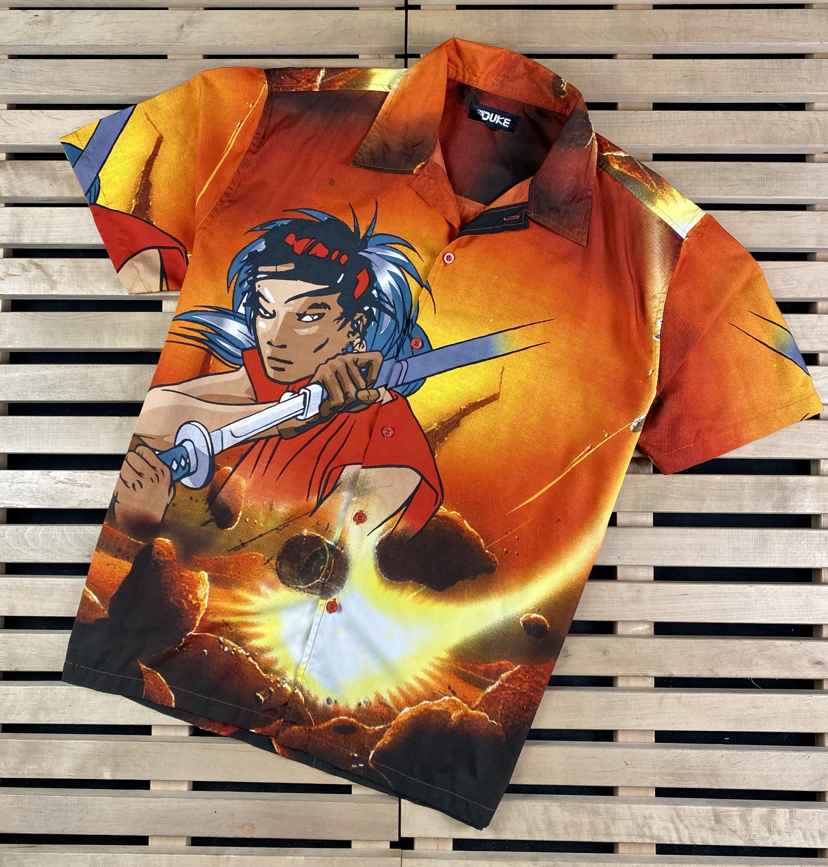 Japanese Brand × Vintage Mens Crazy Japanese Shirt Printed Ninja Duke Vintage Size XL Size US XL / EU 56 / 4 - 1 Thumbnail