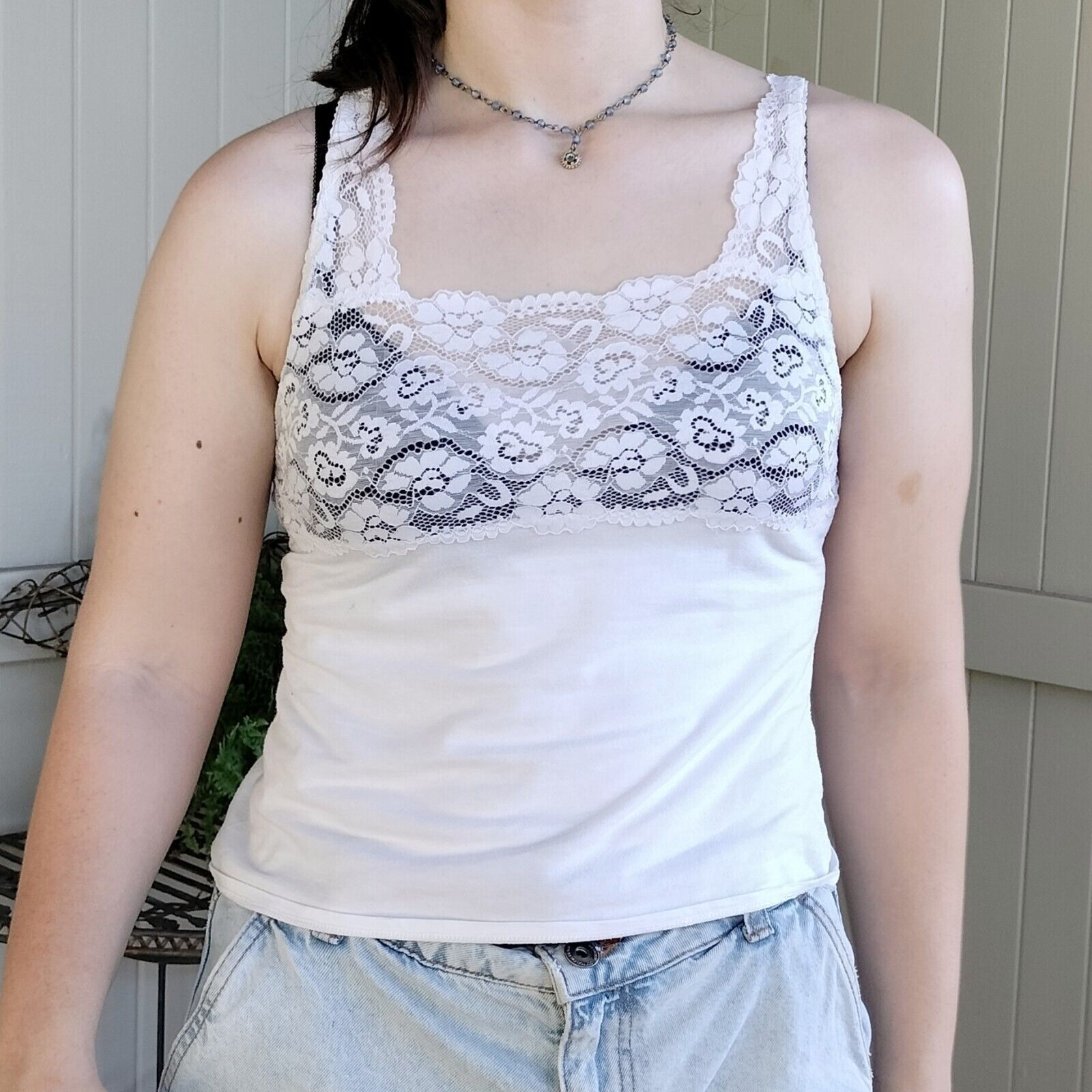 Other × Vintage Vintage Y2K 2000s Top Floral Cami Tank Lace Mesh Lingerie Size M / US 6-8 / IT 42-44 - 1 Thumbnail