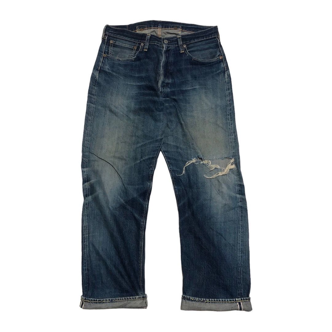 The Real McCoy's Vintage Joe McCoy Distressed Denim Tears Selvedge Jeans Size US 33 - 1 Thumbnail