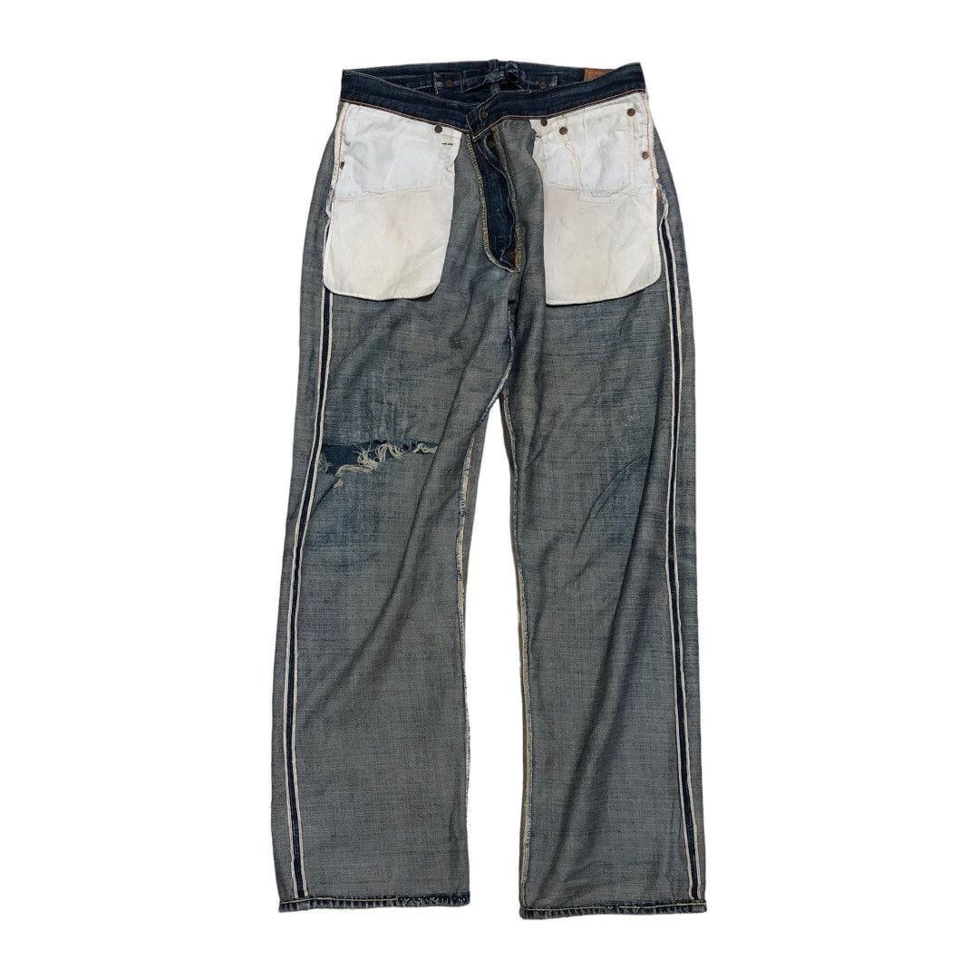 The Real McCoy's Vintage Joe McCoy Distressed Denim Tears Selvedge Jeans Size US 33 - 4 Thumbnail