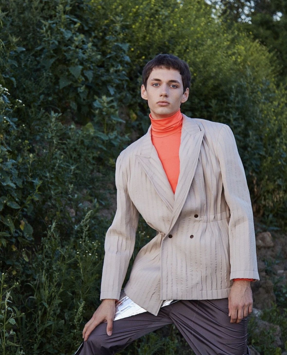 Nylon foam blazer oversized gathered waist