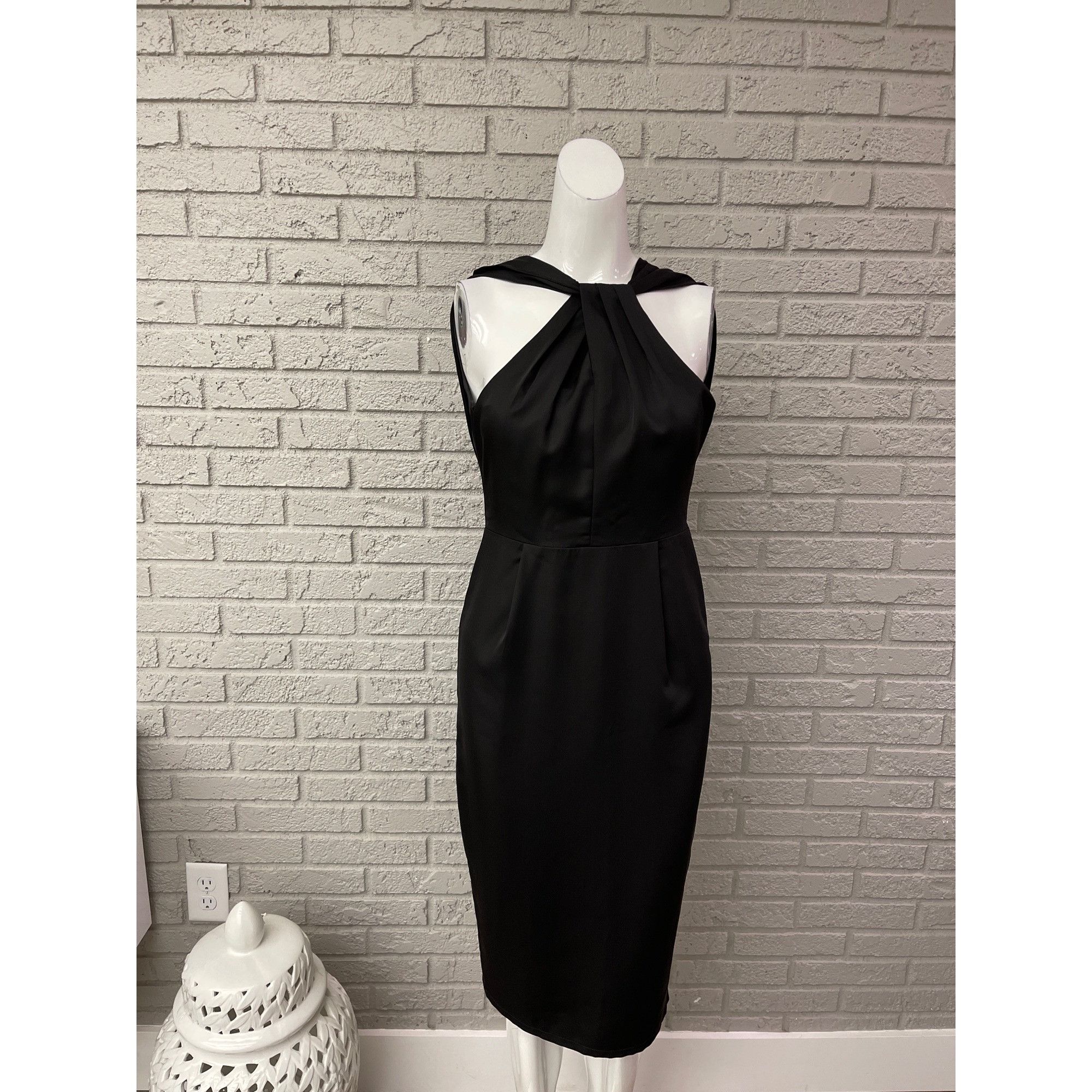 Blaque Label Elegant Black Halter Midi Pencil Dress Size S