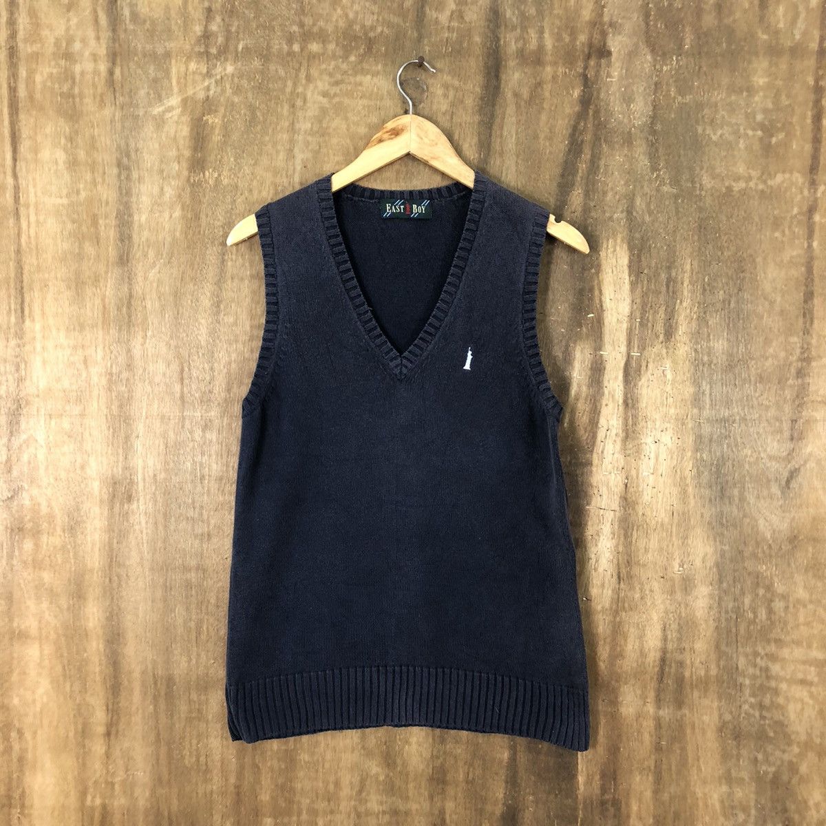 image of Aran Isles Knitwear x Vintage East Boy Faded Dark Blue Vest Knitwear 058, Men's (Size XS)