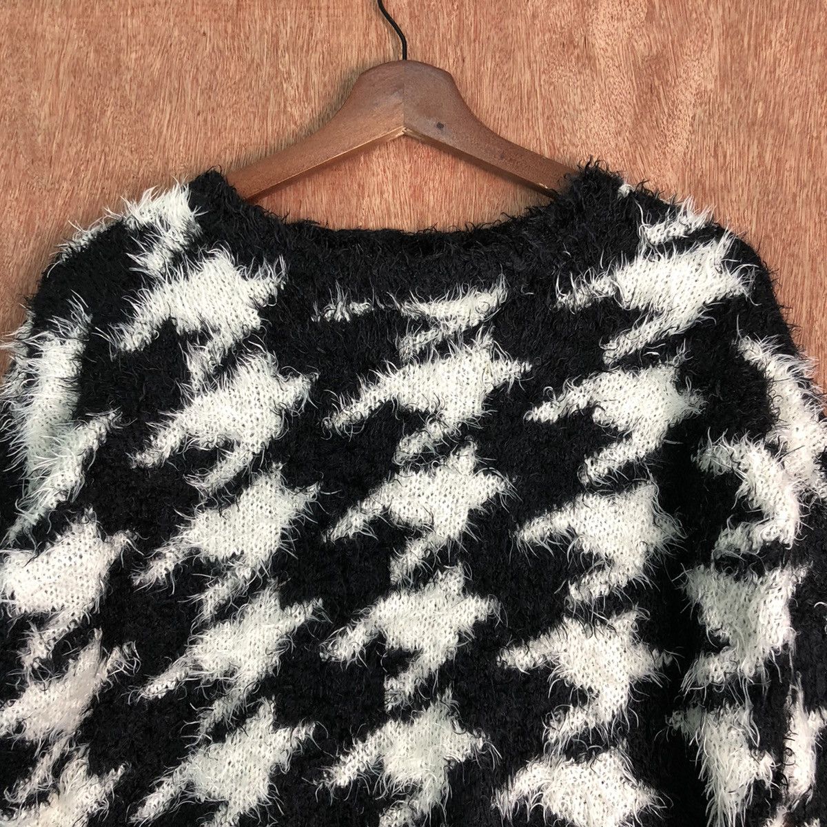Homespun Knitwear Joy Sister Black White Mohair Shag Shaggy Knitwear Size US M / EU 48-50 / 2 - 2 Thumbnail