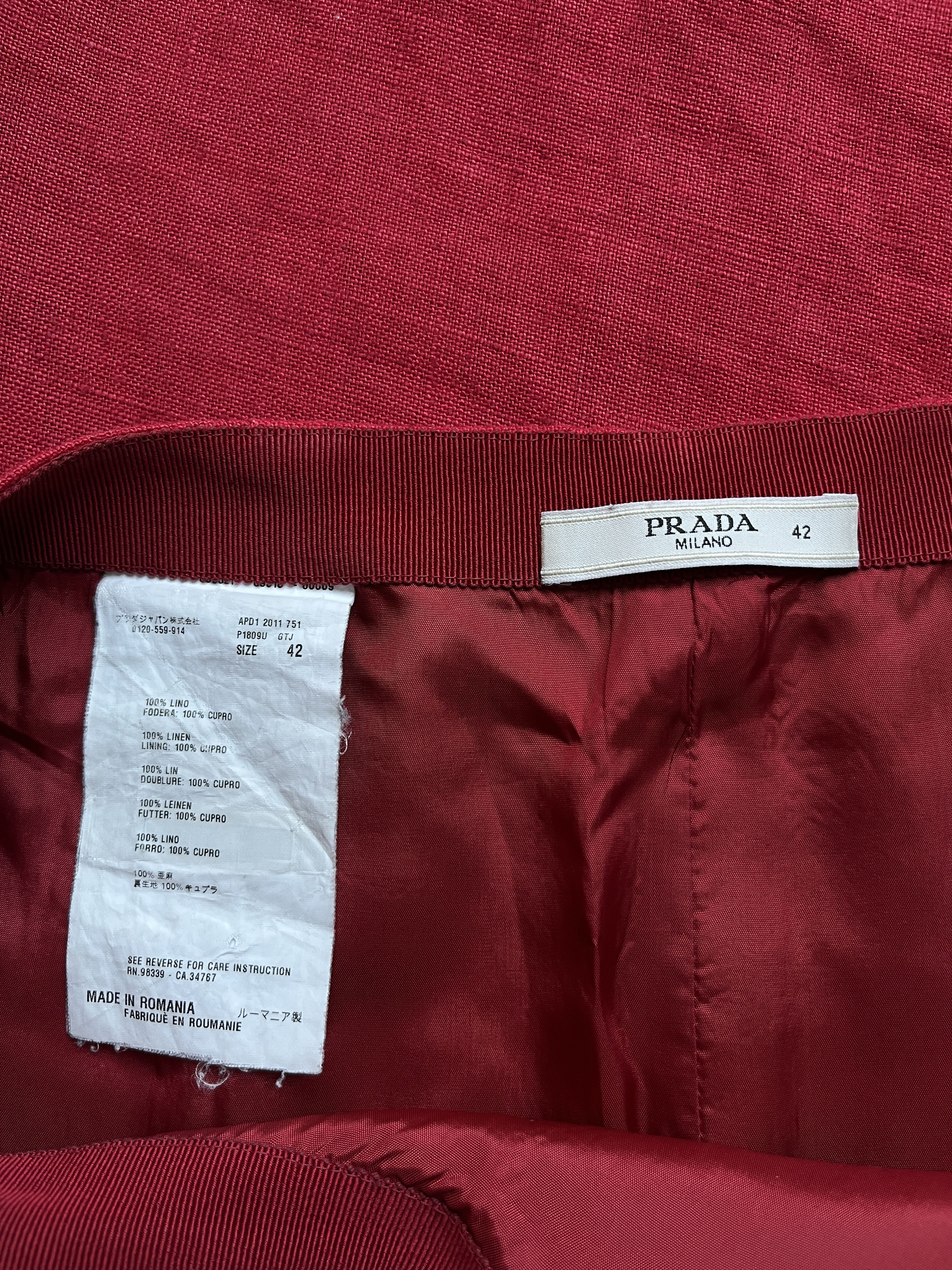 Prada ⚡️QUICK SALE⚡️2011 Prada Red Linen Skirt Size 28" / US 6 / IT 42 - 3 Thumbnail