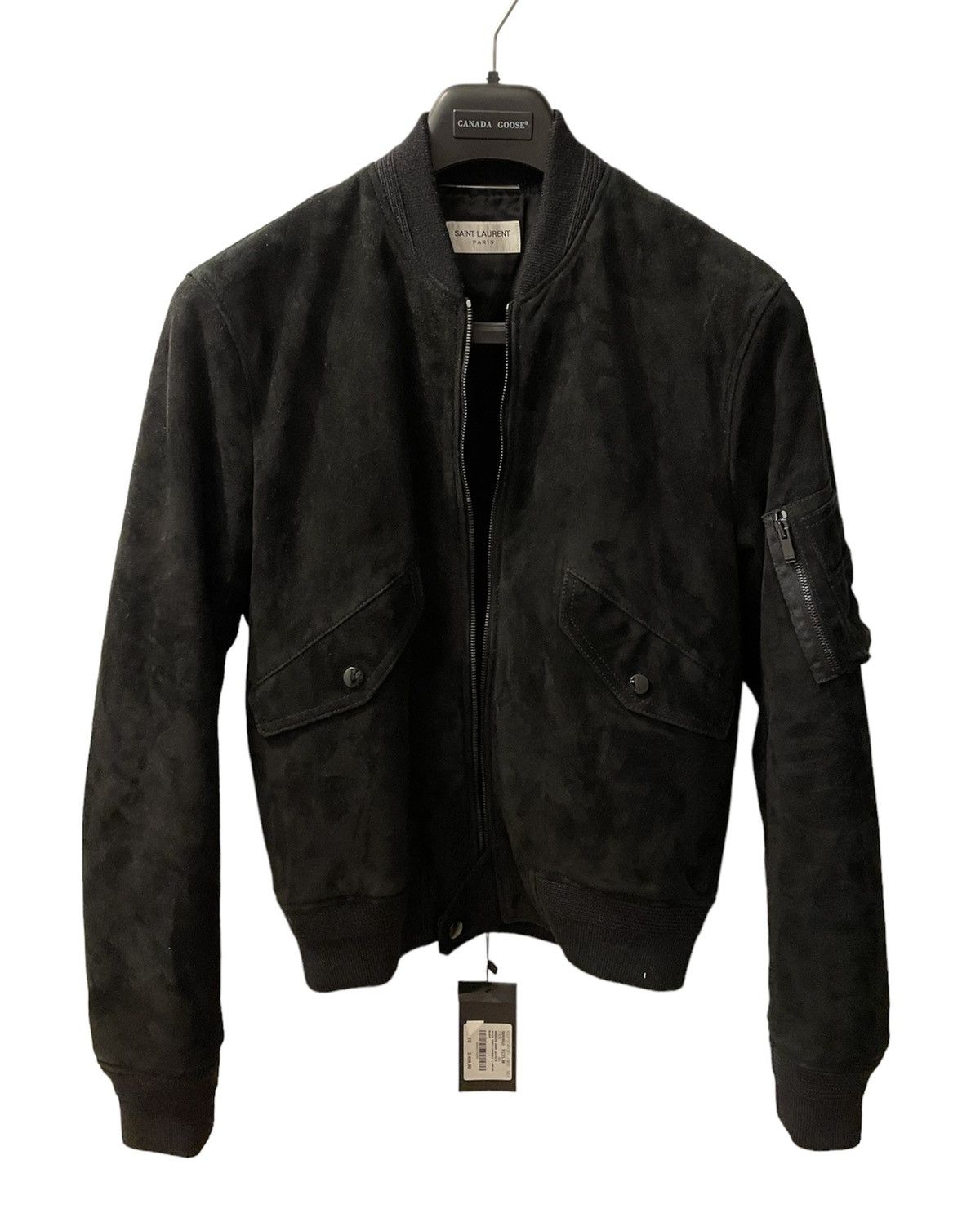 image of Saint Laurent Paris suede Bomber Jacket in Black, Men's (Size Small)
