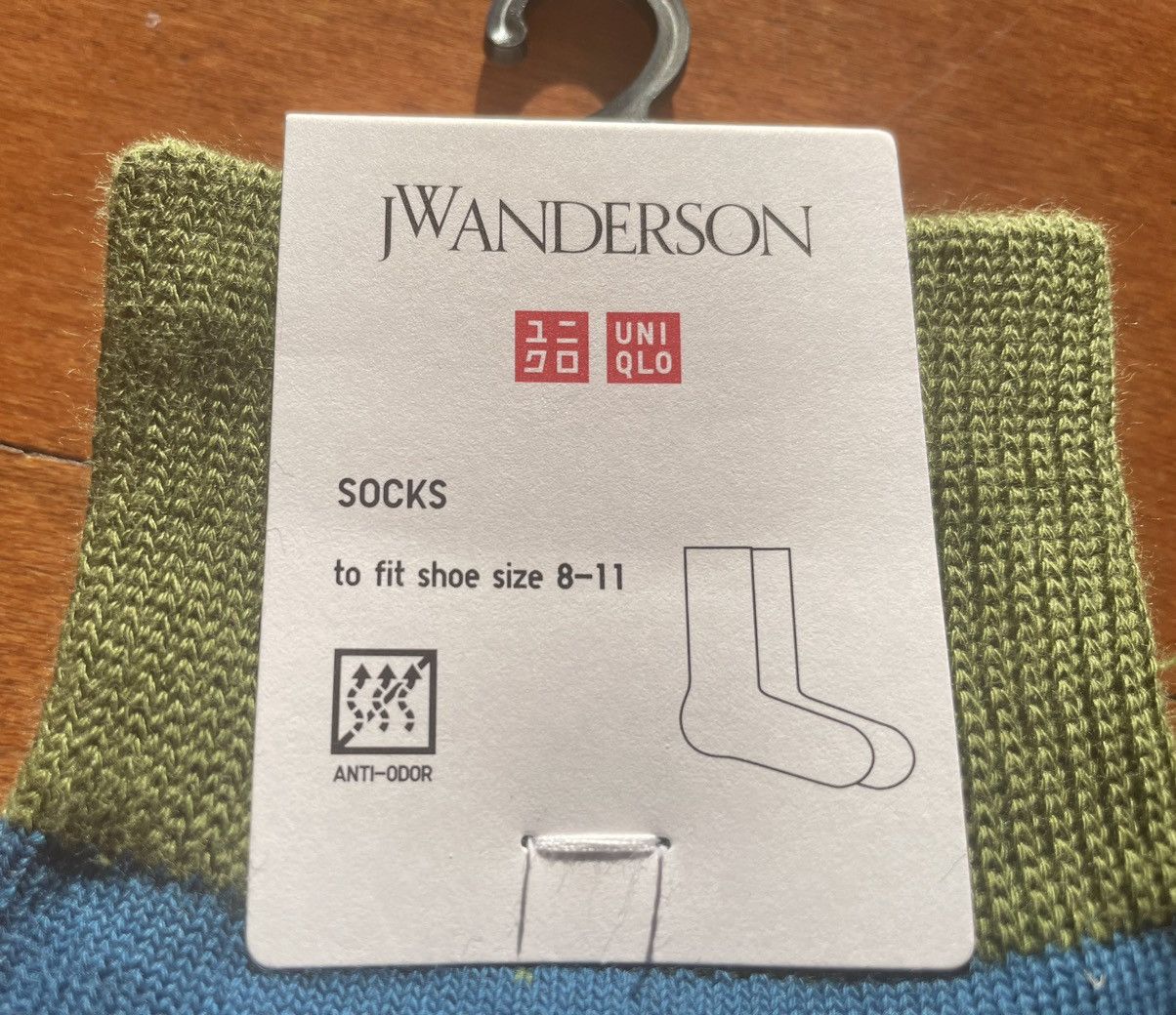 JW Anderson × Uniqlo Blue Color Block Socks Dress Crew Striped Cotton Green Logo Size ONE SIZE - 4 Thumbnail