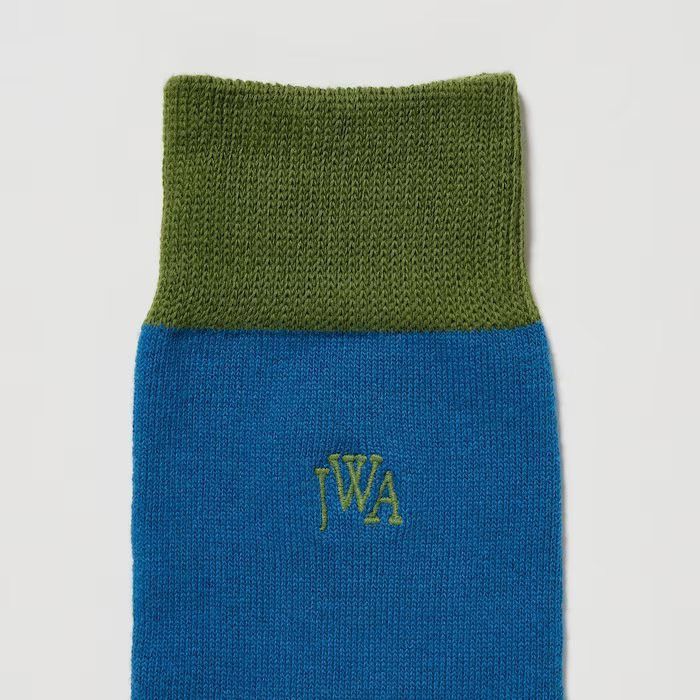 JW Anderson × Uniqlo Blue Color Block Socks Dress Crew Striped Cotton Green Logo Size ONE SIZE - 2 Thumbnail