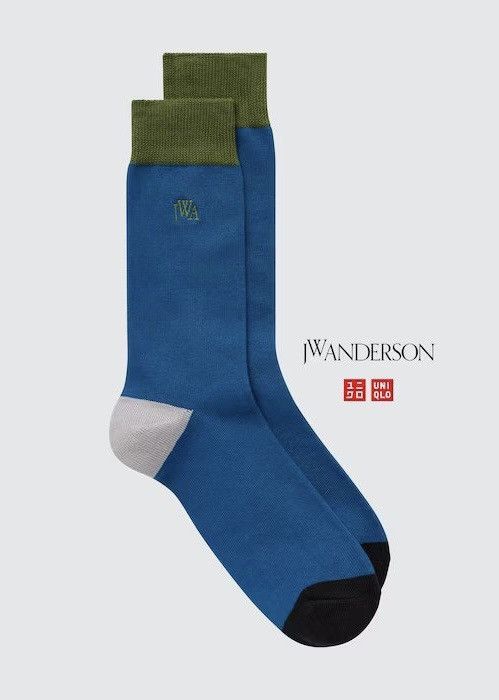 JW Anderson × Uniqlo Blue Color Block Socks Dress Crew Striped Cotton Green Logo Size ONE SIZE - 1 Thumbnail