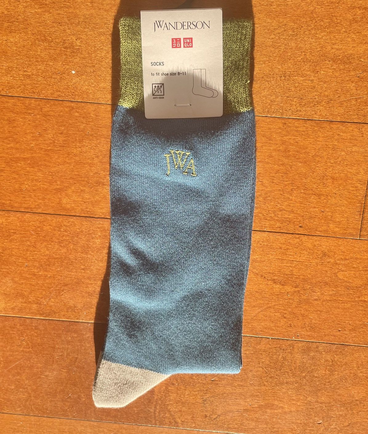 JW Anderson × Uniqlo Blue Color Block Socks Dress Crew Striped Cotton Green Logo Size ONE SIZE - 3 Thumbnail