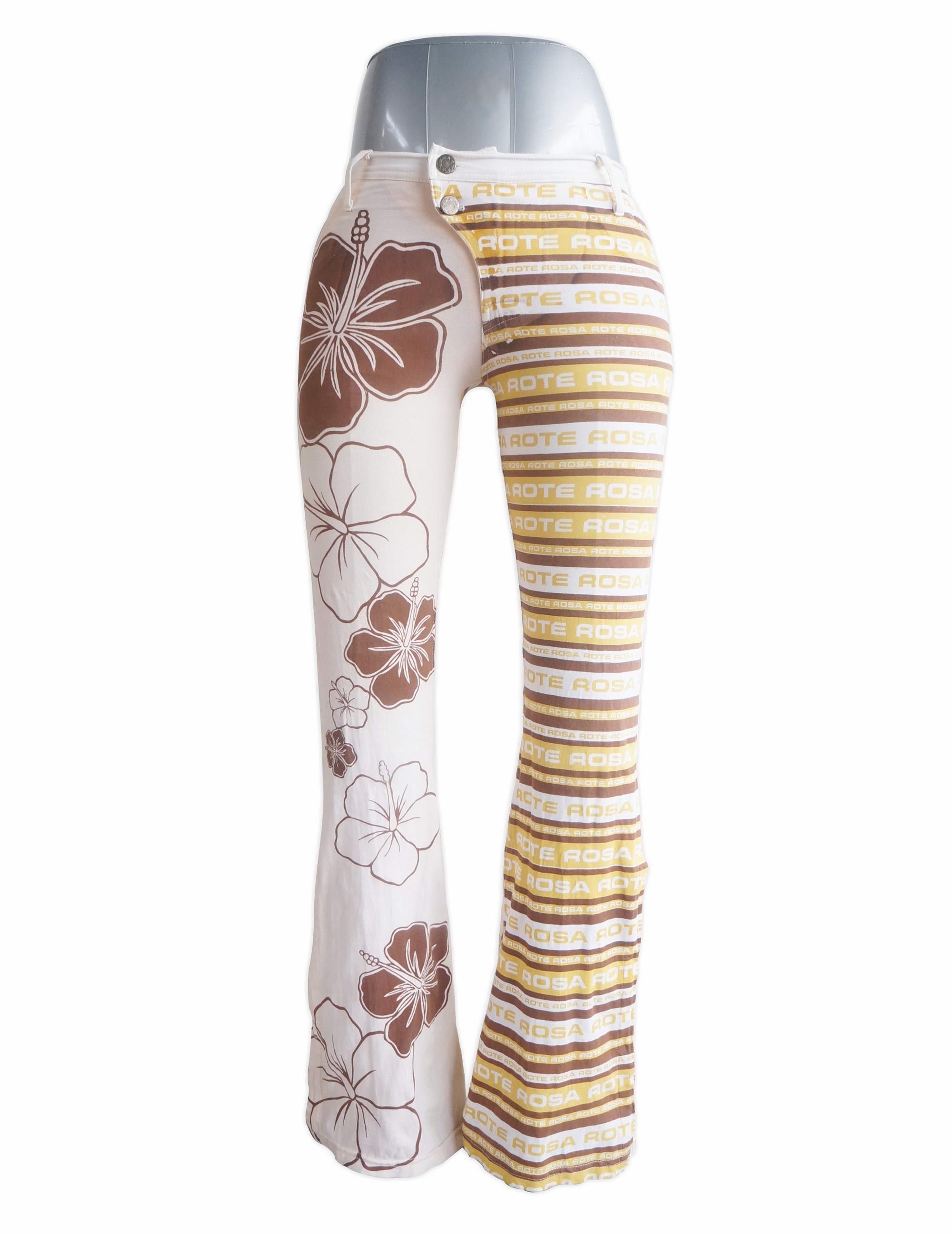 Japanese Brand ROTE ROSA Graphic Printed Low Rise Flare Cotton Pants Size 24" / US 00 / IT 34 - 9 Thumbnail