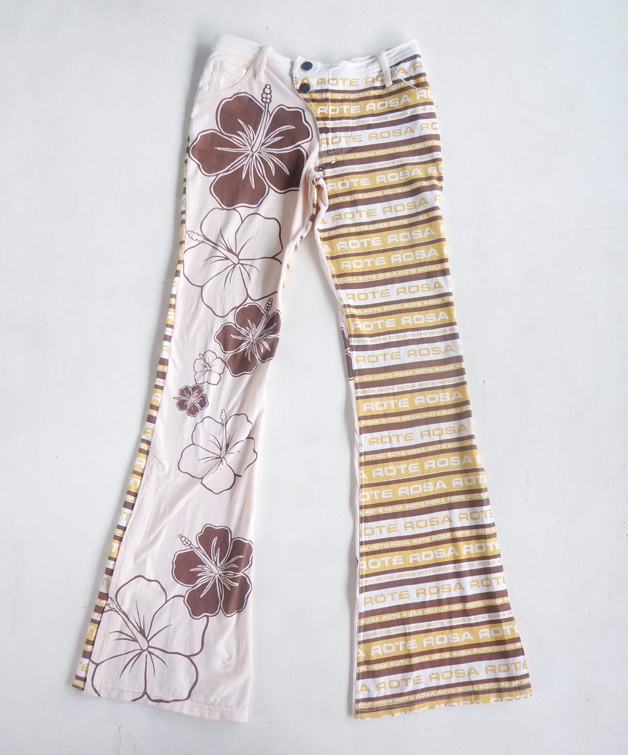 Japanese Brand ROTE ROSA Graphic Printed Low Rise Flare Cotton Pants Size 24" / US 00 / IT 34 - 1 Thumbnail