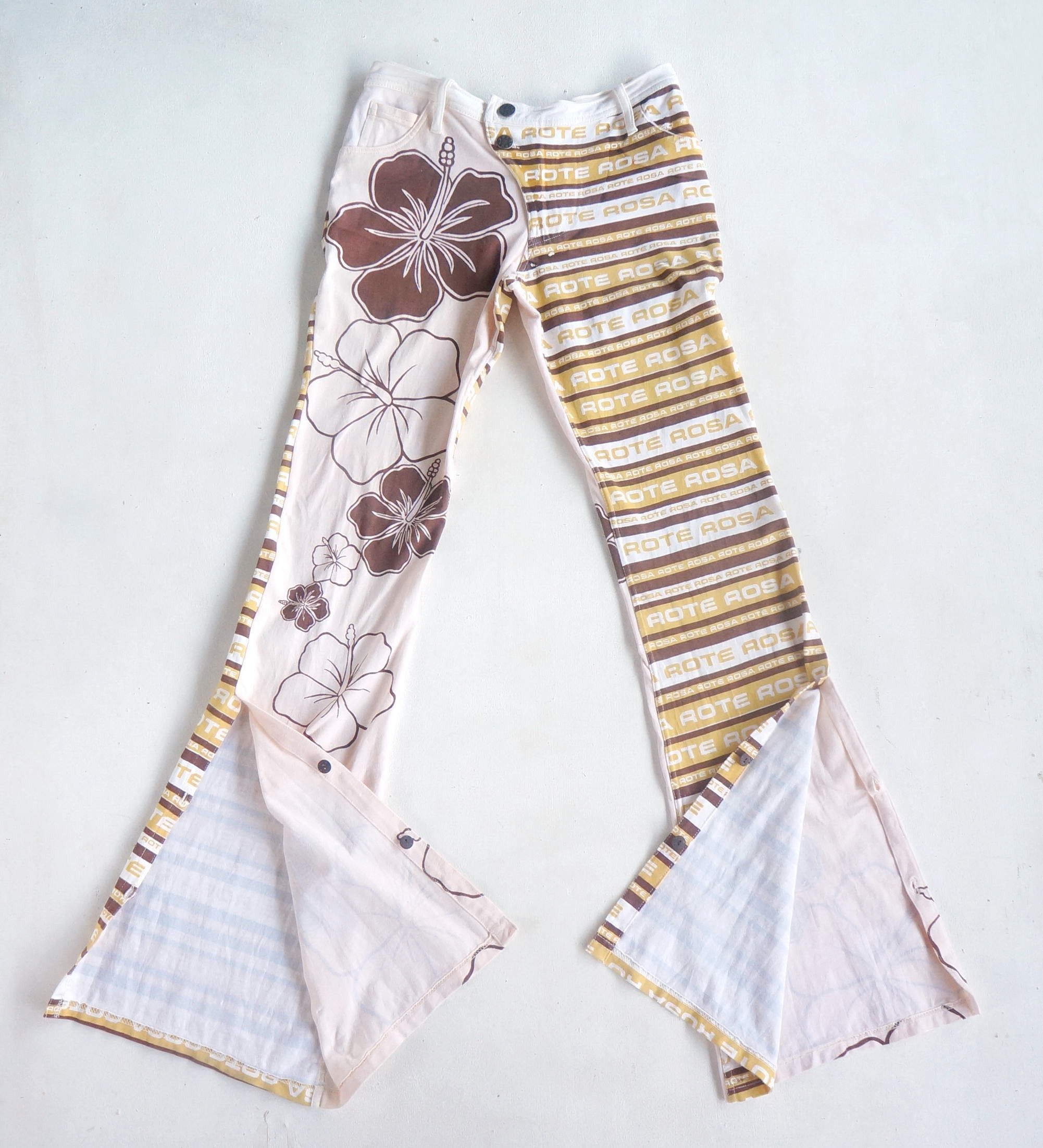 Japanese Brand ROTE ROSA Graphic Printed Low Rise Flare Cotton Pants Size 24" / US 00 / IT 34 - 4 Thumbnail