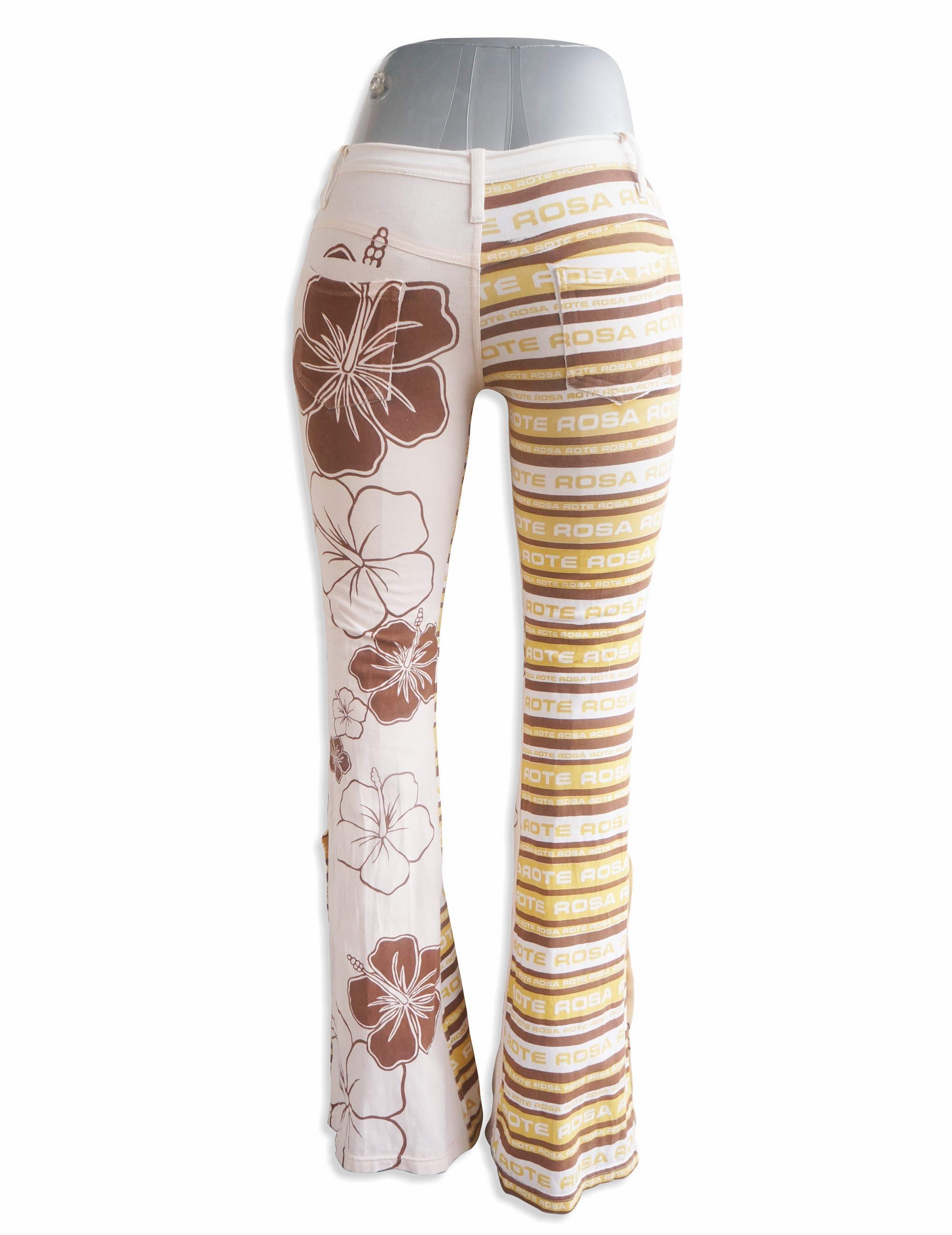 Japanese Brand ROTE ROSA Graphic Printed Low Rise Flare Cotton Pants Size 24" / US 00 / IT 34 - 10 Thumbnail