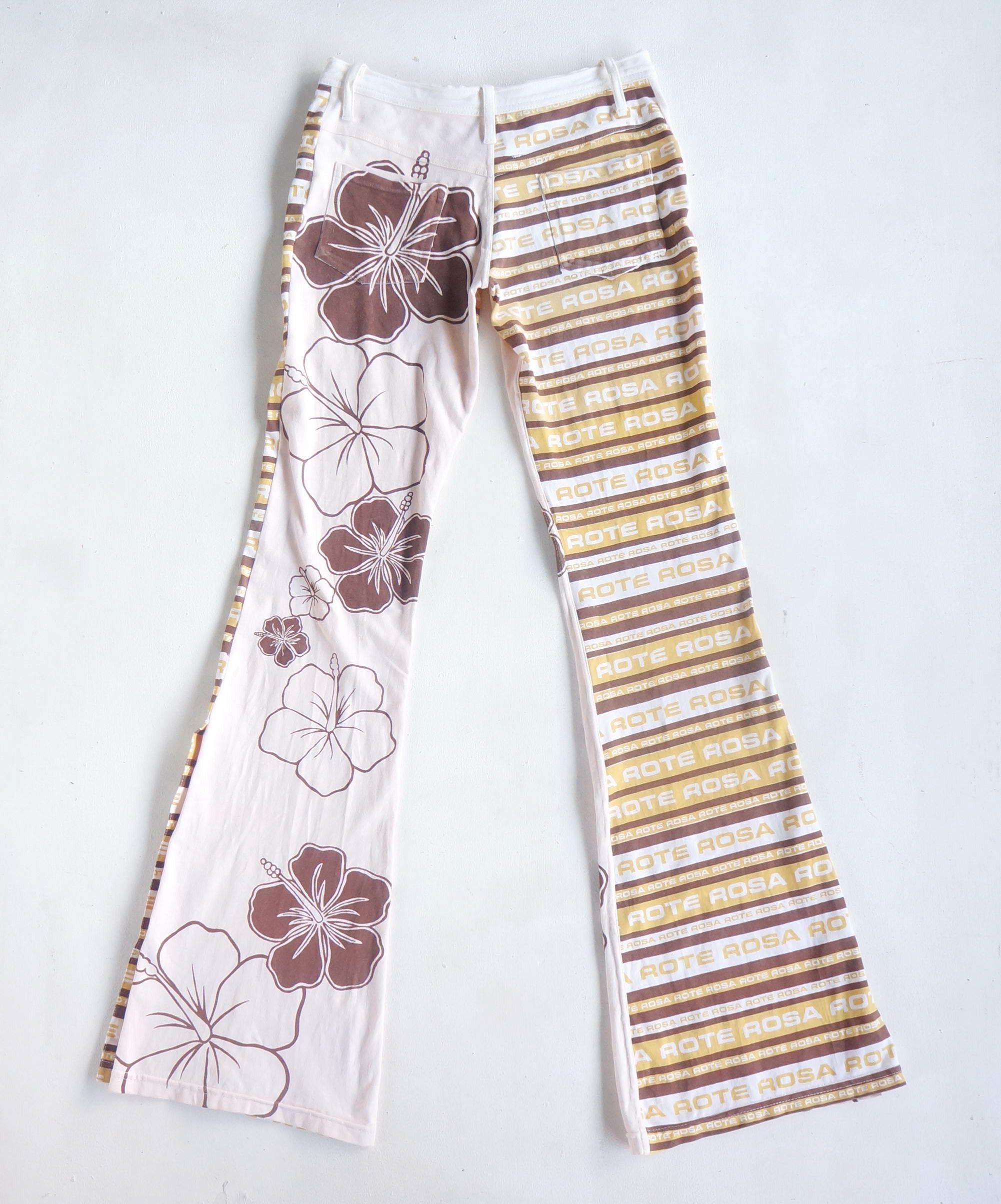Japanese Brand ROTE ROSA Graphic Printed Low Rise Flare Cotton Pants Size 24" / US 00 / IT 34 - 2 Thumbnail