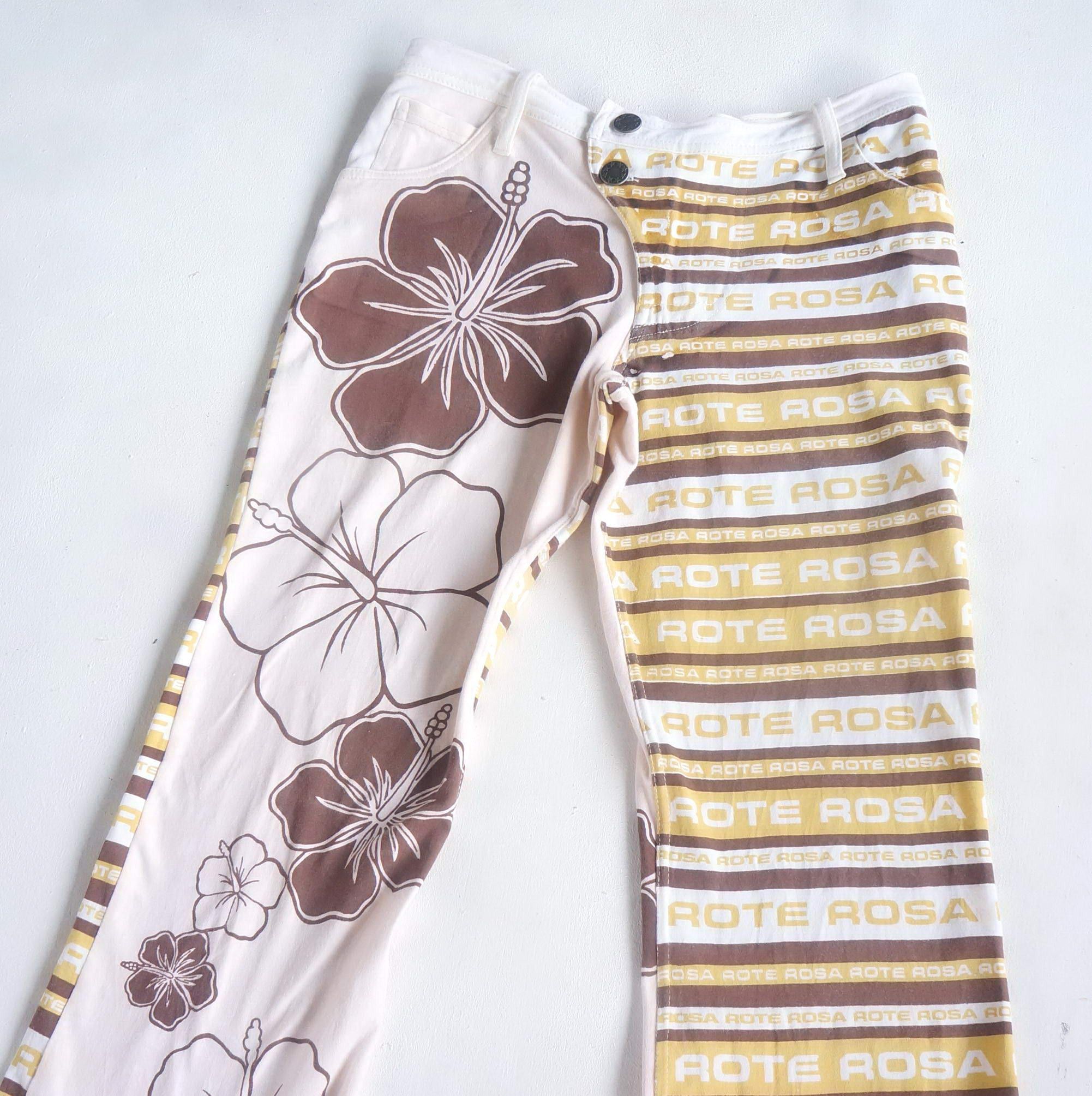 Japanese Brand ROTE ROSA Graphic Printed Low Rise Flare Cotton Pants Size 24" / US 00 / IT 34 - 7 Thumbnail