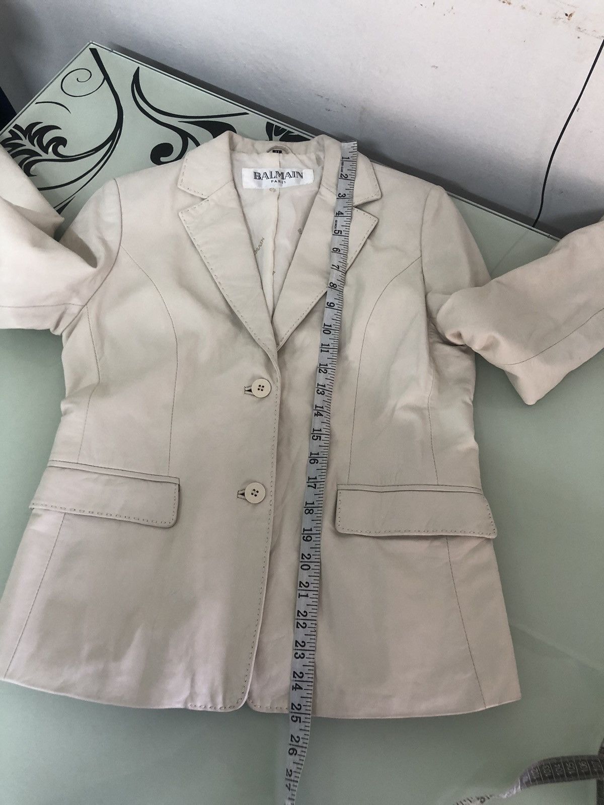 Balmain Vtg Balmain Paris Leather Cream Single Breasted Blazer Size M / US 6-8 / IT 42-44 - 23 Thumbnail