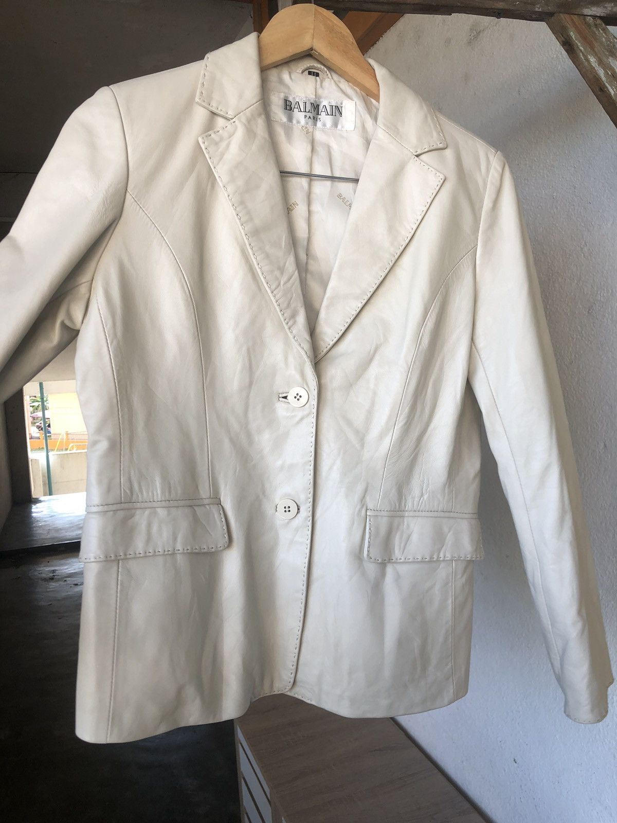 Balmain Vtg Balmain Paris Leather Cream Single Breasted Blazer Size M / US 6-8 / IT 42-44 - 10 Thumbnail