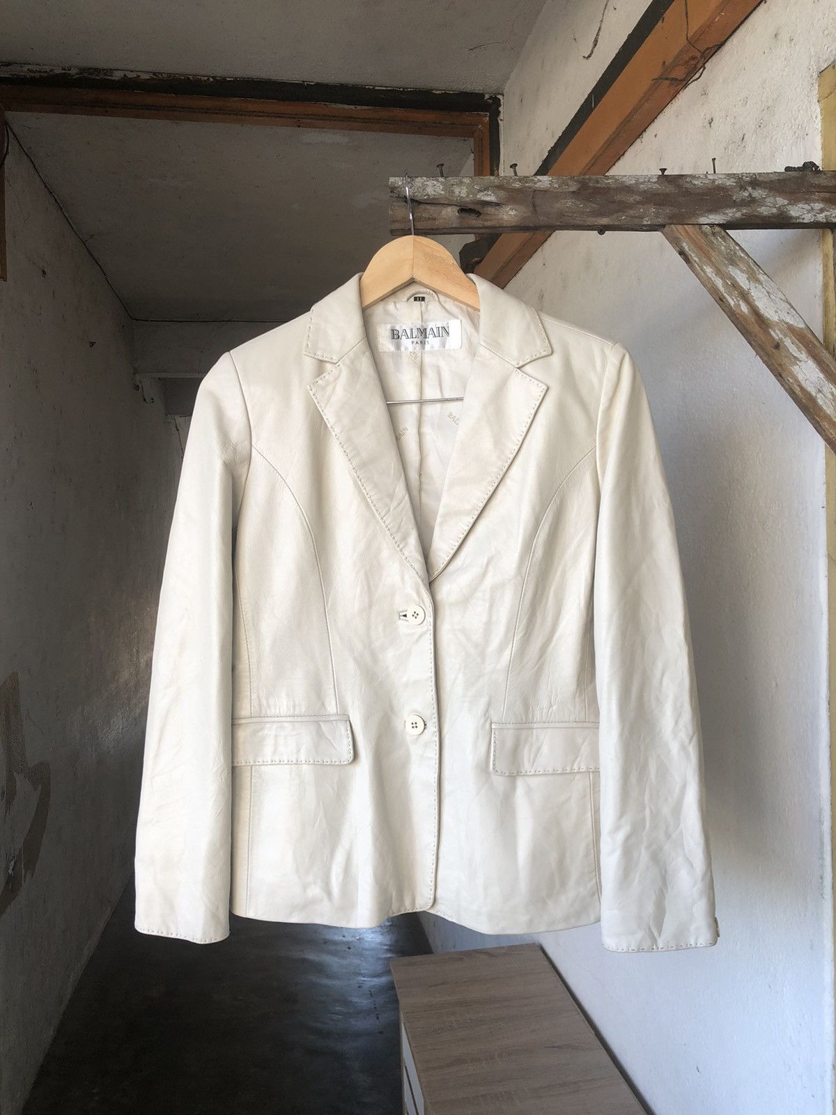 Vintage Balmain Paris Leather Cream Blazer Jacket