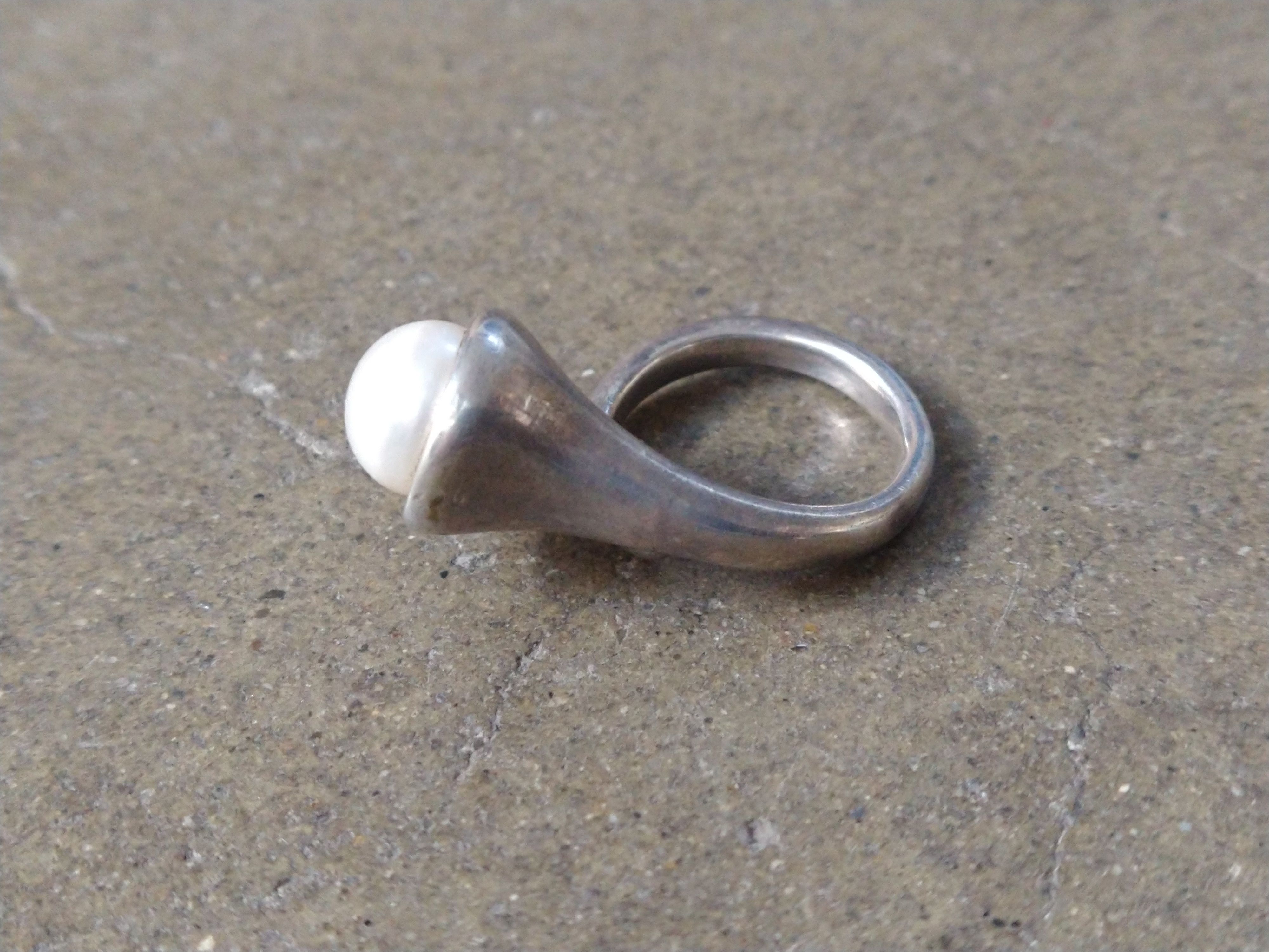 Other Vintage Sterling Silver Ring Pearl Size 8 Modern Abstract Size ONE SIZE - 4 Thumbnail