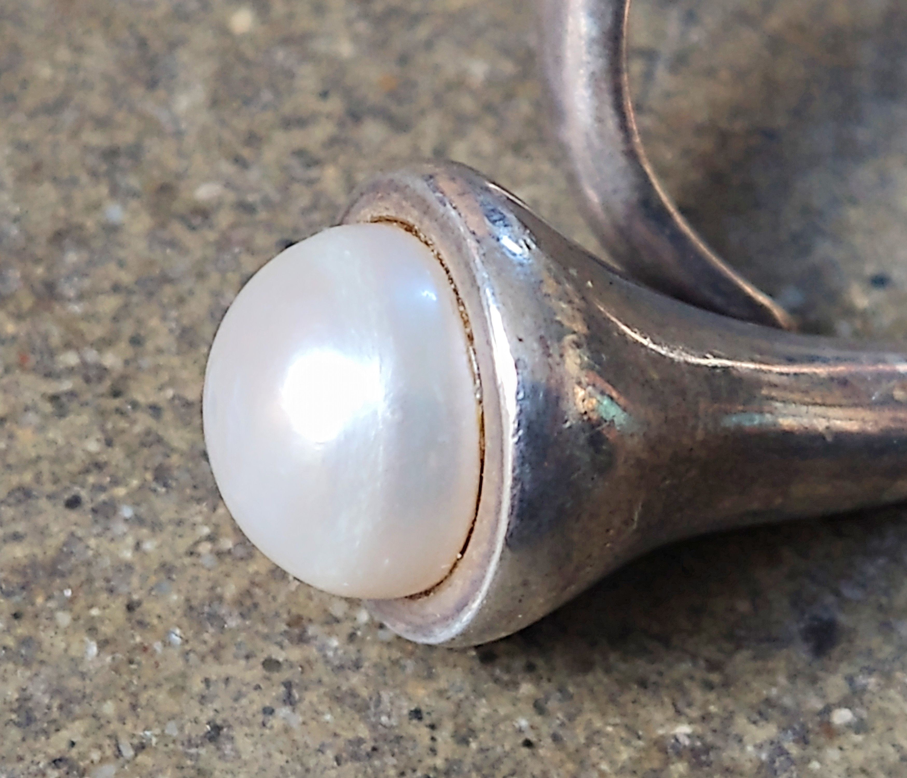 Other Vintage Sterling Silver Ring Pearl Size 8 Modern Abstract Size ONE SIZE - 13 Thumbnail