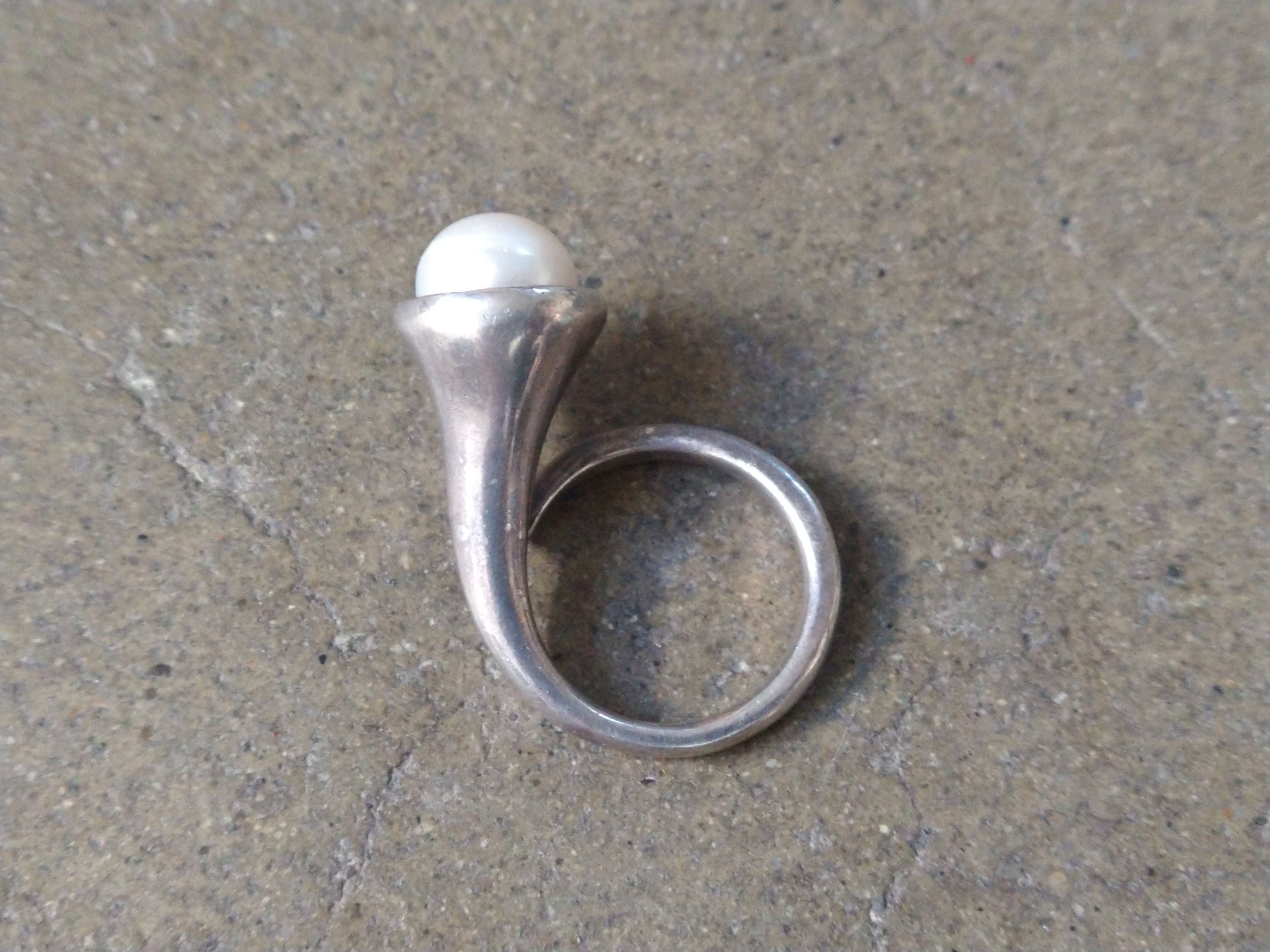 Other Vintage Sterling Silver Ring Pearl Size 8 Modern Abstract Size ONE SIZE - 5 Thumbnail