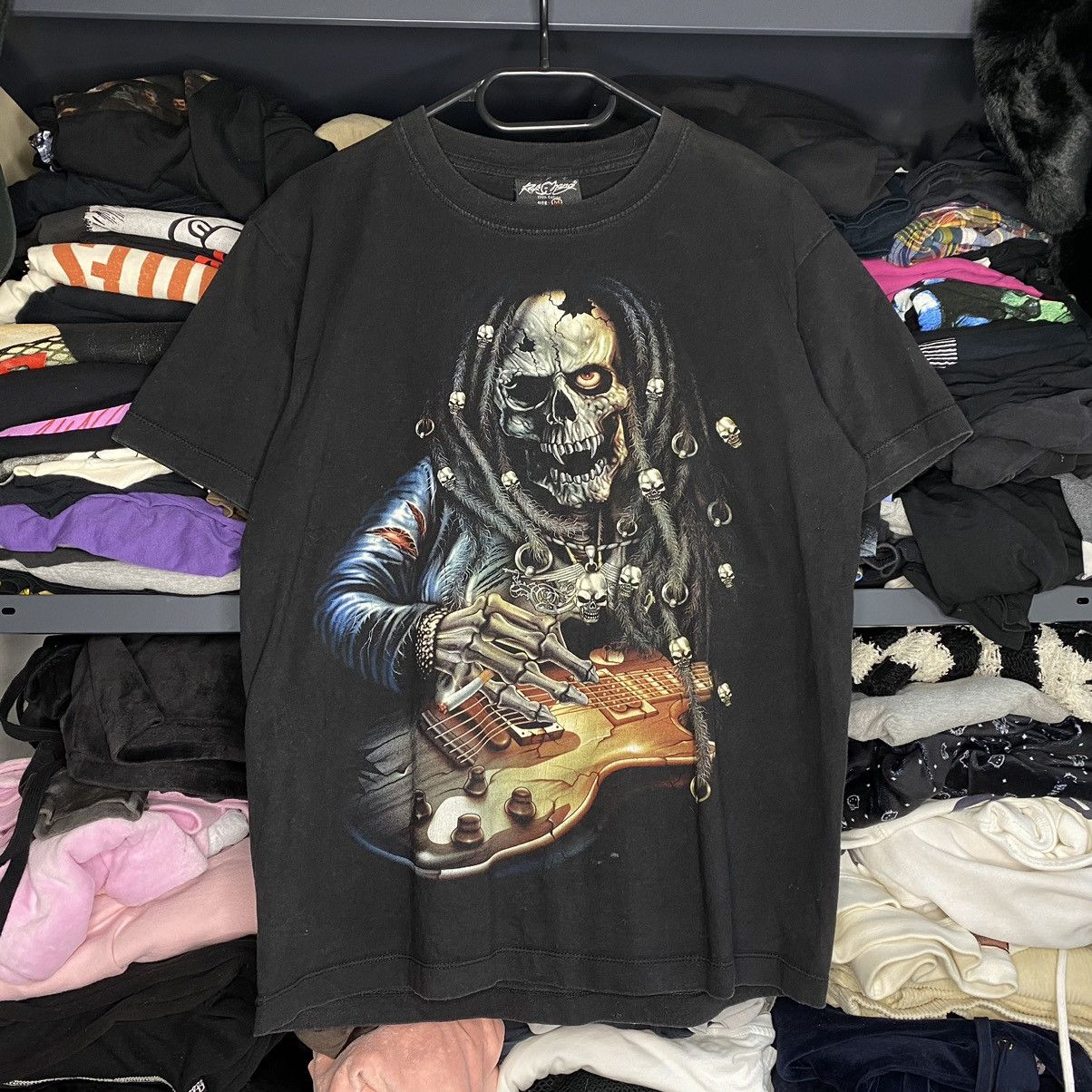 Band Tees VINTAGE HORROR SKULL SMOKE AND PLAYING GITTAR ROCK T SHIRT Size US M / EU 48-50 / 2 - 1 Thumbnail
