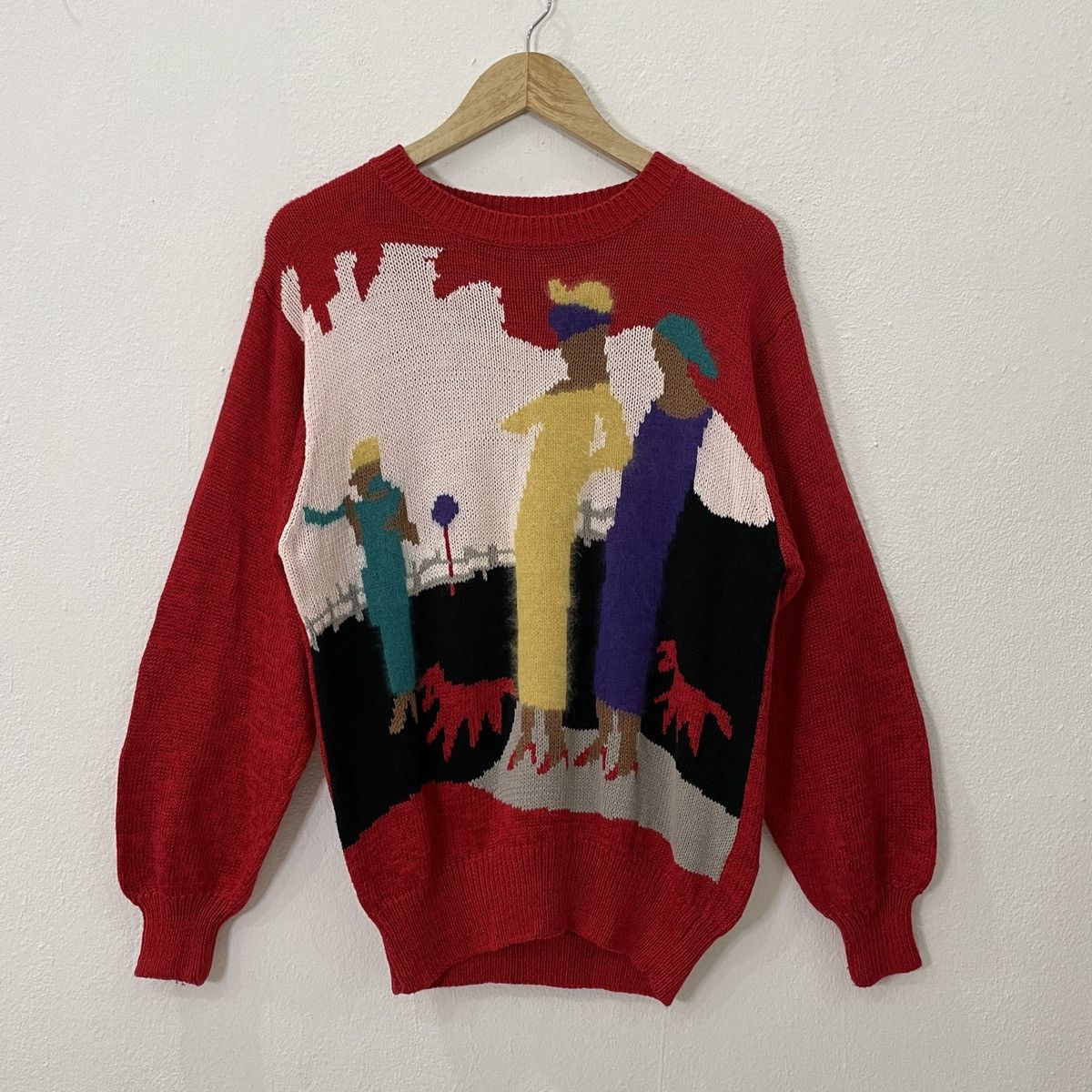 image of Art Vintage Michel Randam Human Motiv Crewneck Knitwear in Red, Men's (Size Medium)