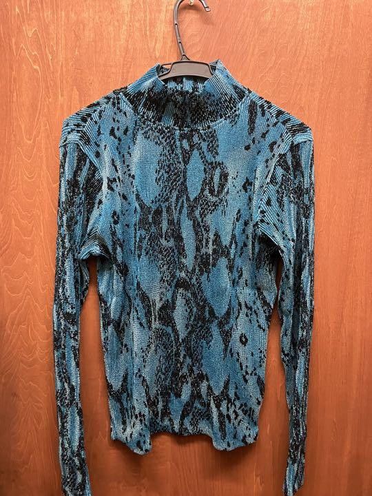 image of Yoshiyuki Konishi Snakeskin Frilled Longsleeve | Ficce Uomo in Blue, Men's (Size Medium)