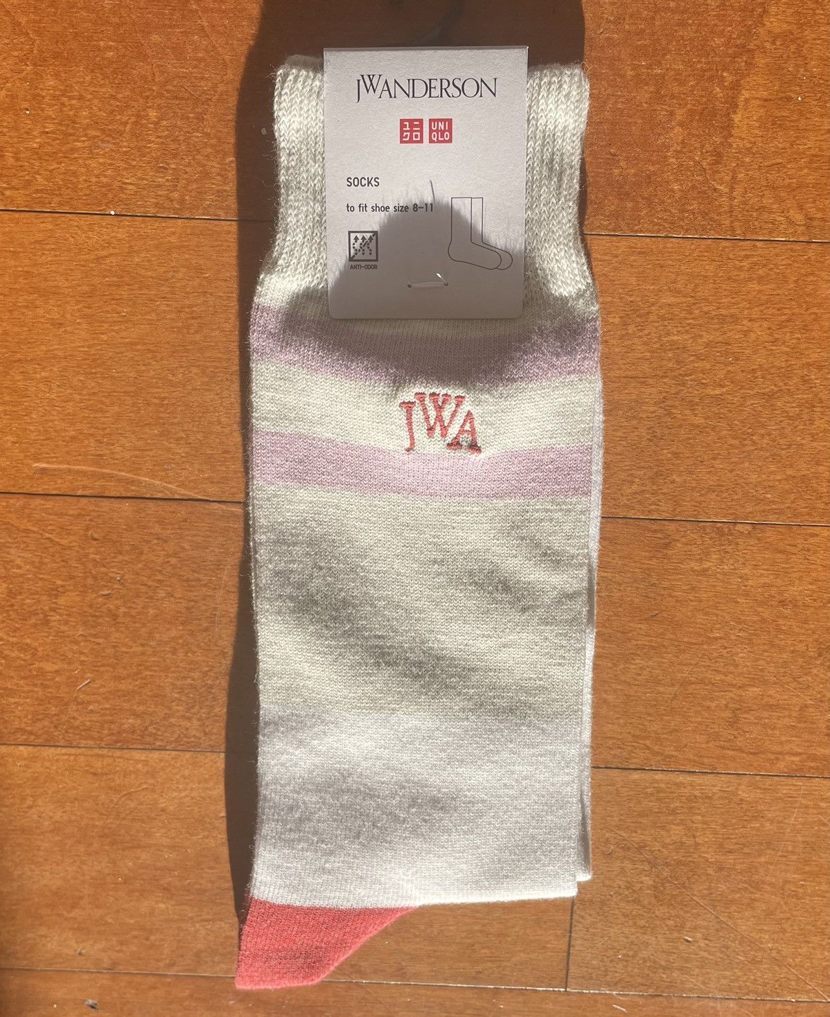 JW Anderson × Uniqlo Pink Gray Lined Color Block Socks Dress Line Crew White Logo Size ONE SIZE - 2 Thumbnail