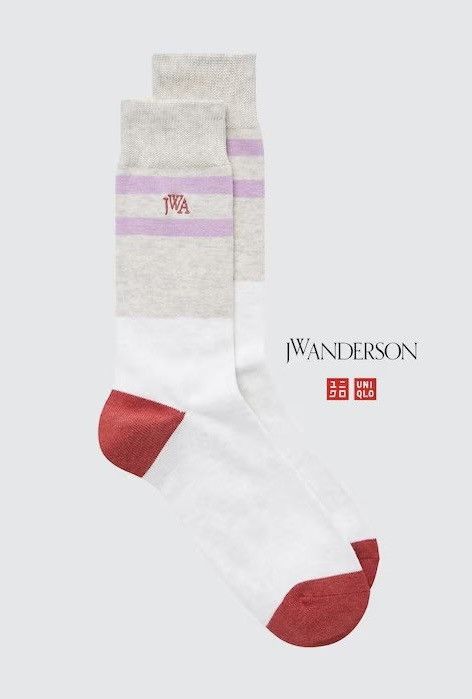 JW Anderson  Uniqlo Pink Gray Lined Color Block Socks Dress Line Crew  White Logo | Grailed