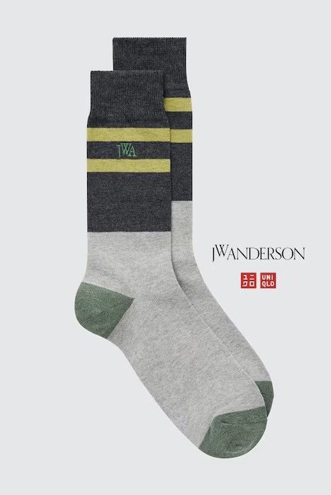 JW Anderson × Uniqlo Dark Gray Lined Color Block Socks Dress Crew Line Green Logo Size ONE SIZE - 1 Thumbnail