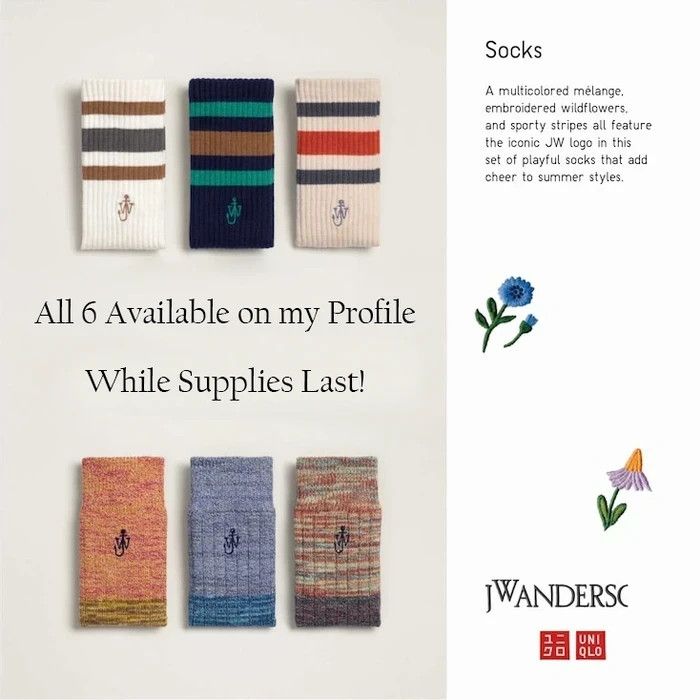 JW Anderson × Uniqlo Blue Lined Color Block Socks Dress Crew Logo Line Red Orange Size ONE SIZE - 9 Thumbnail