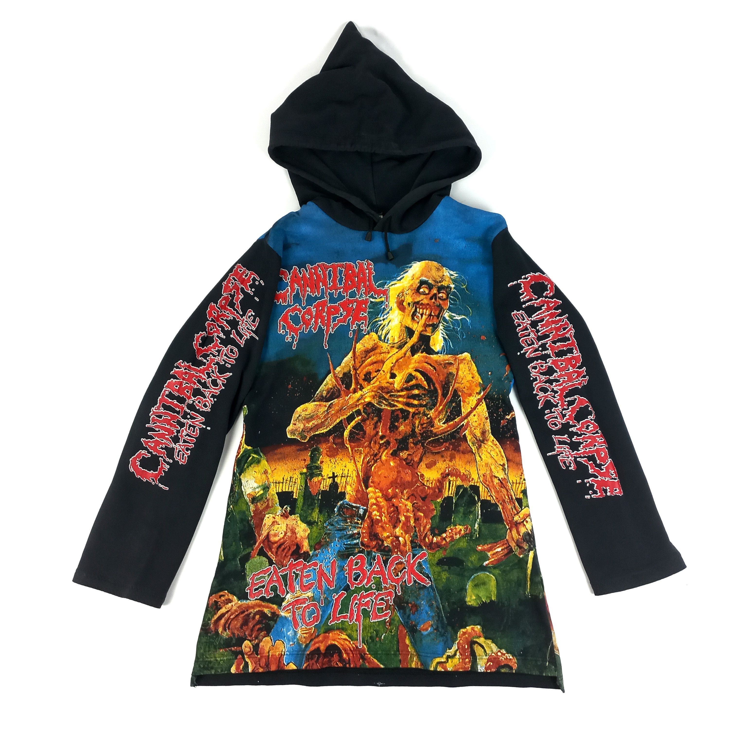 Pre-owned Band Tees X Made In Usa Very Vintage Cannibal Corpse Full Print Hoodie In Black