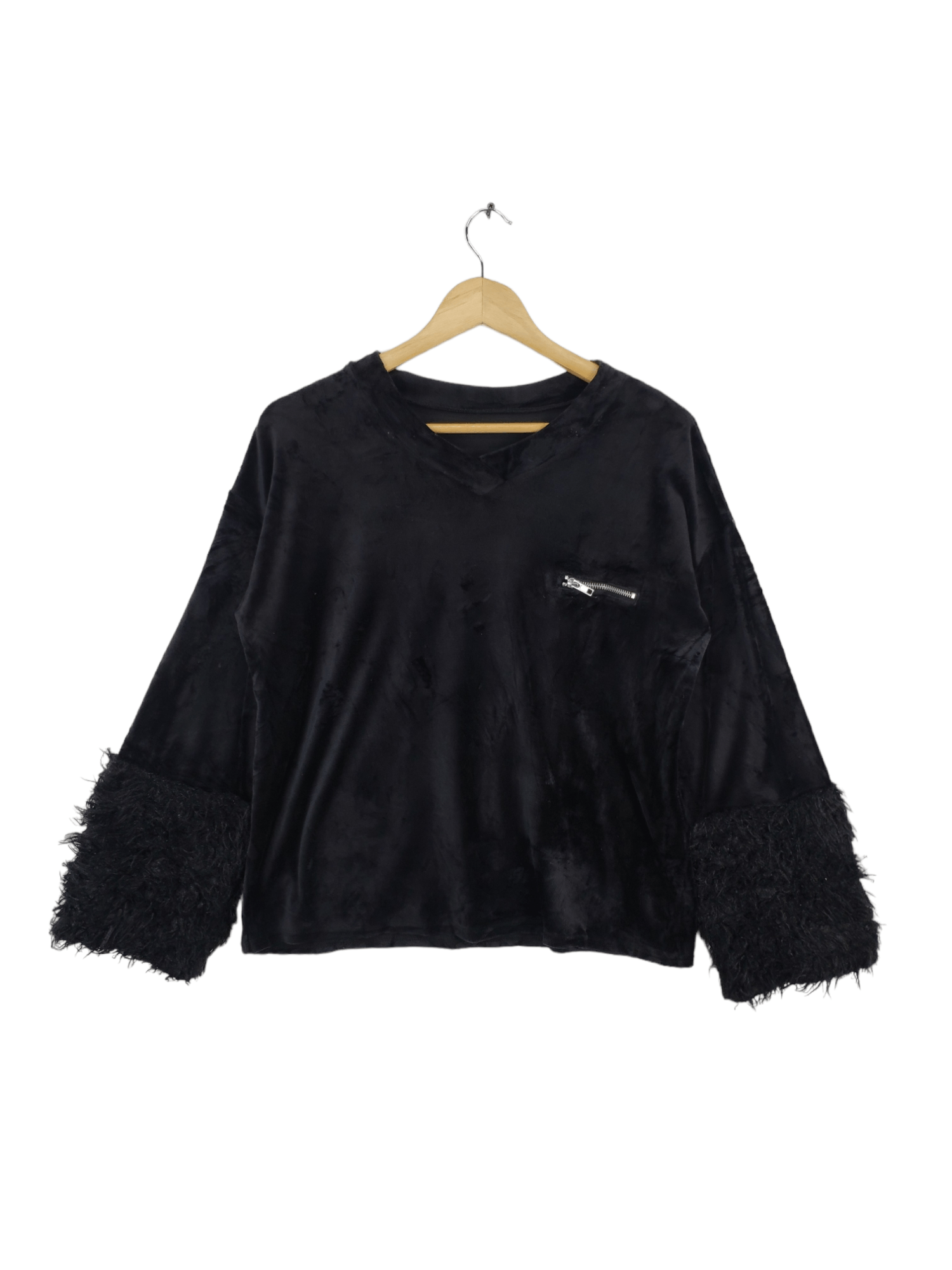 Japanese Brand × Vintage Vintage Long Sleeve Shirt Velvet Fur Sleeve Size M / US 6-8 / IT 42-44 - 1 Thumbnail