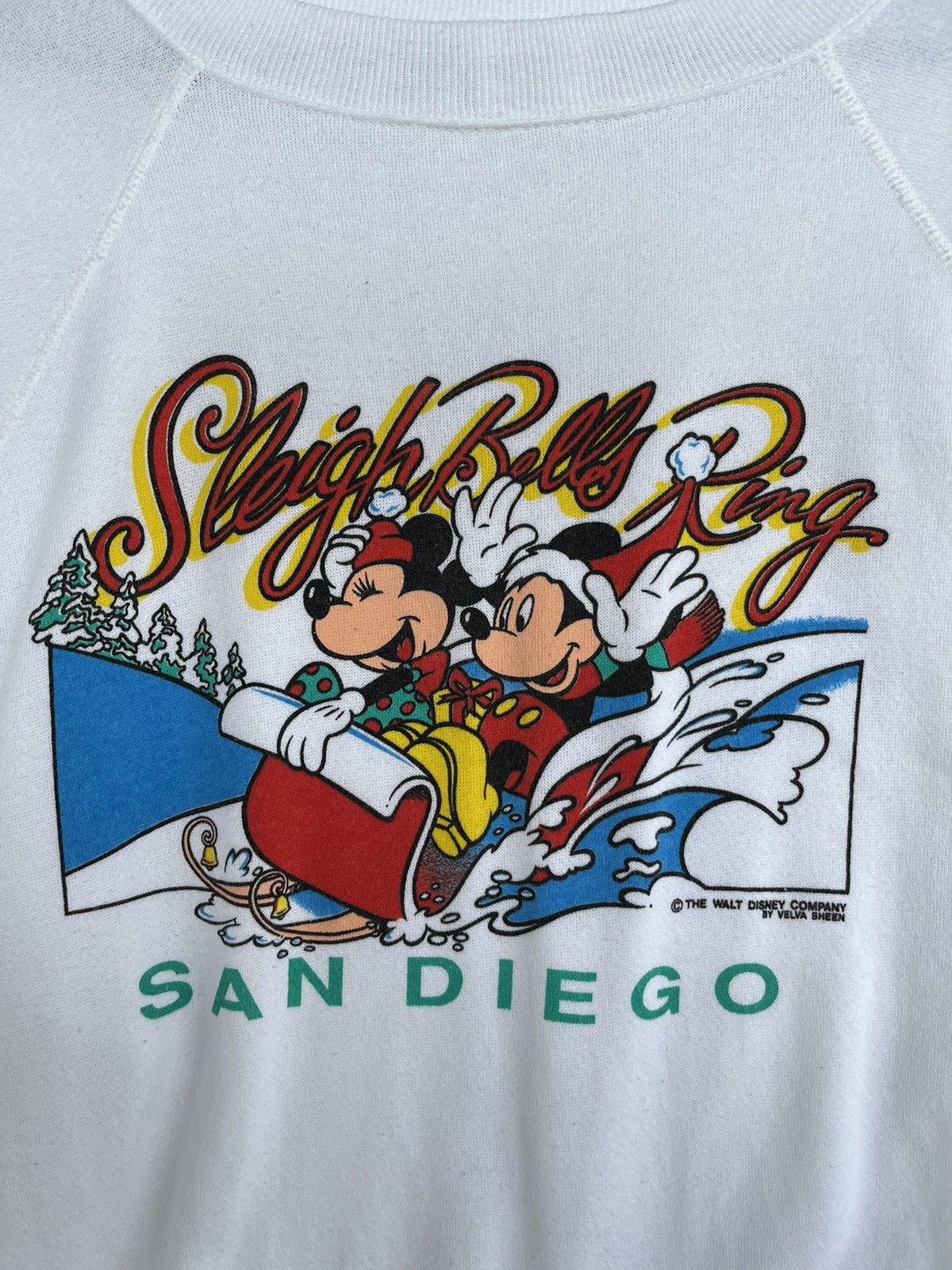 Disney × Velva Sheen × Vintage 90s Mickey Mouse Sleigh Bells Ring San Diego Sweatshirt Size US L / EU 52-54 / 3 - 3 Thumbnail