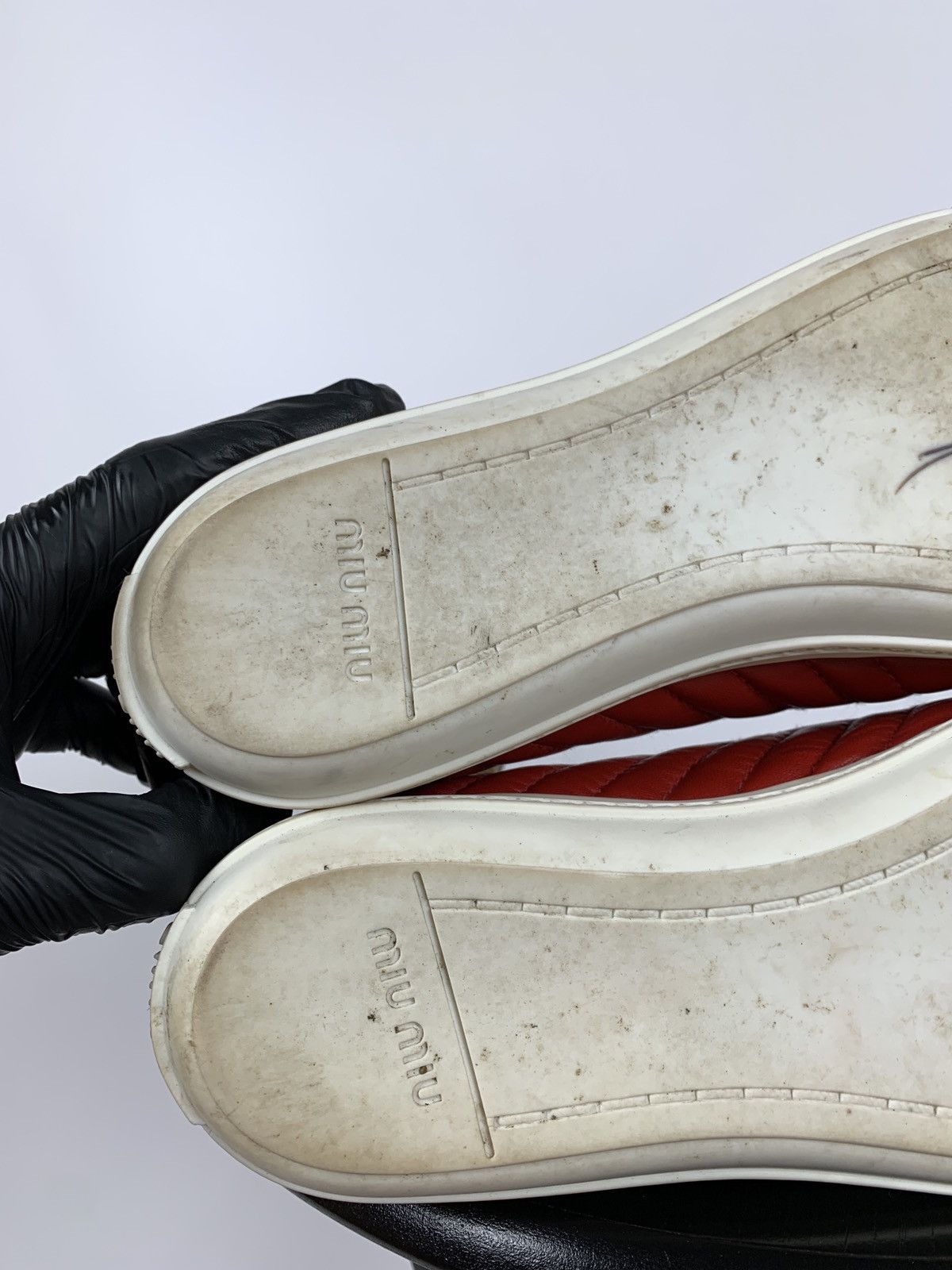 Miu Miu Miu Miu Quilted Red Leather Hi Top Sneakers Size US 7.5 / IT 37.5 - 19 Thumbnail