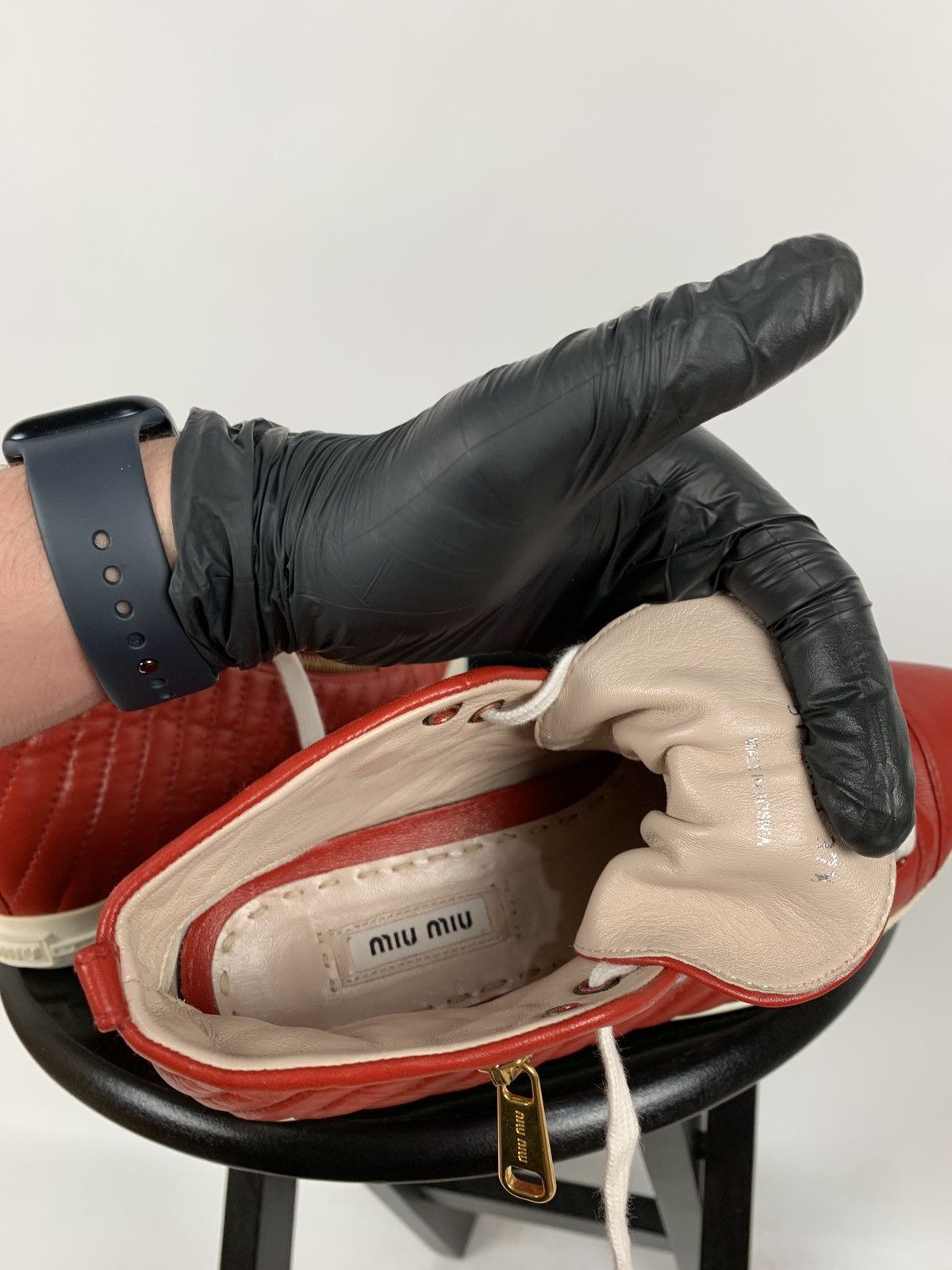 Miu Miu Miu Miu Quilted Red Leather Hi Top Sneakers Size US 7.5 / IT 37.5 - 22 Thumbnail