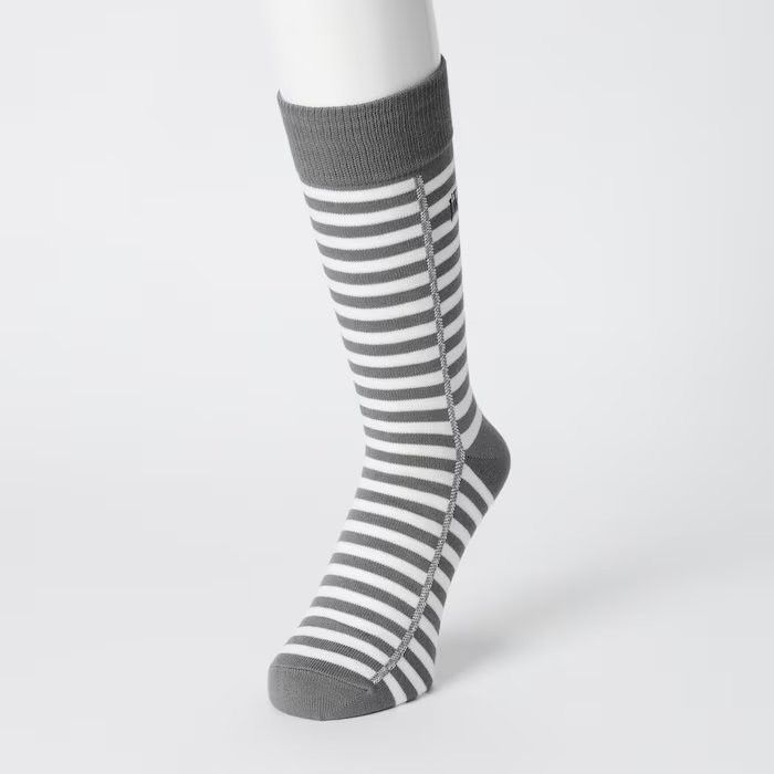 JW Anderson × Uniqlo Gray White Striped Block Socks Dress Crew U Line Split Logo Size ONE SIZE - 4 Thumbnail