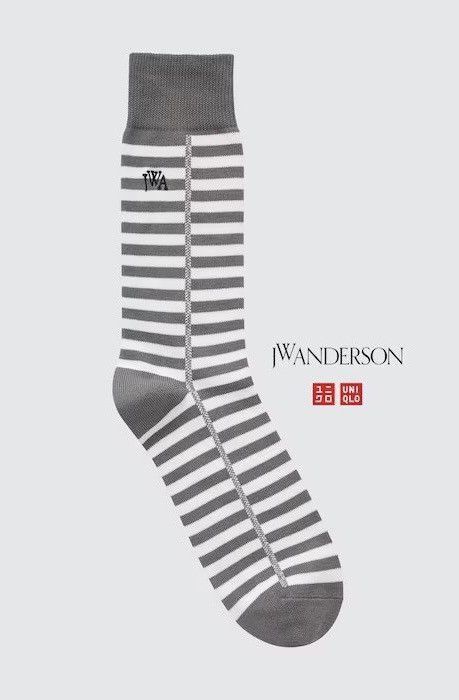 JW Anderson × Uniqlo Gray White Striped Block Socks Dress Crew U Line Split Logo Size ONE SIZE - 1 Thumbnail