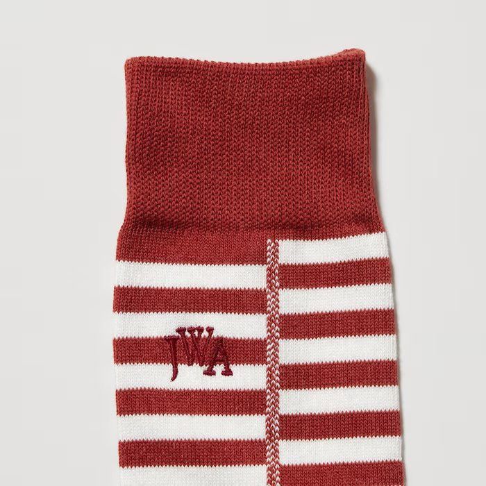 JW Anderson × Uniqlo Red White Striped Block Socks Dress Crew U Line Split Logo Size ONE SIZE - 2 Thumbnail