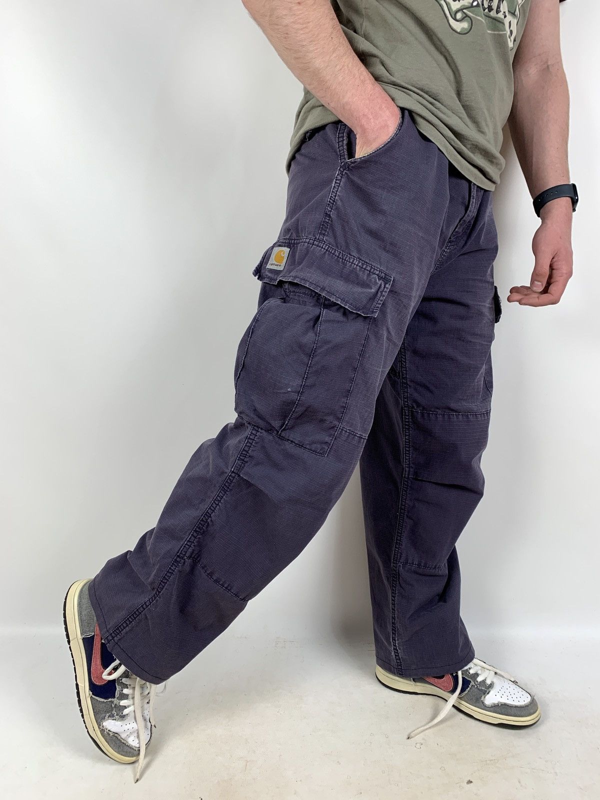Carhartt Vintage Carhartt Distressed Grey Cargo Pants Travis Style Size US 31 - 1 Thumbnail