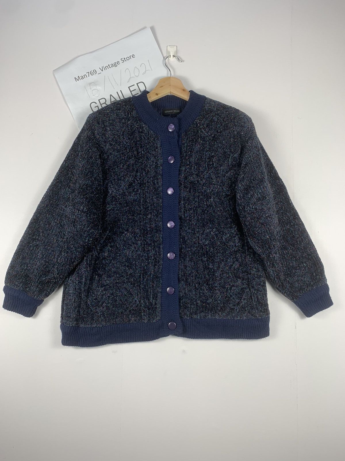 image of Vintage Knit Sweater Jumper Grand Seam in Blue, Men's (Size Large)