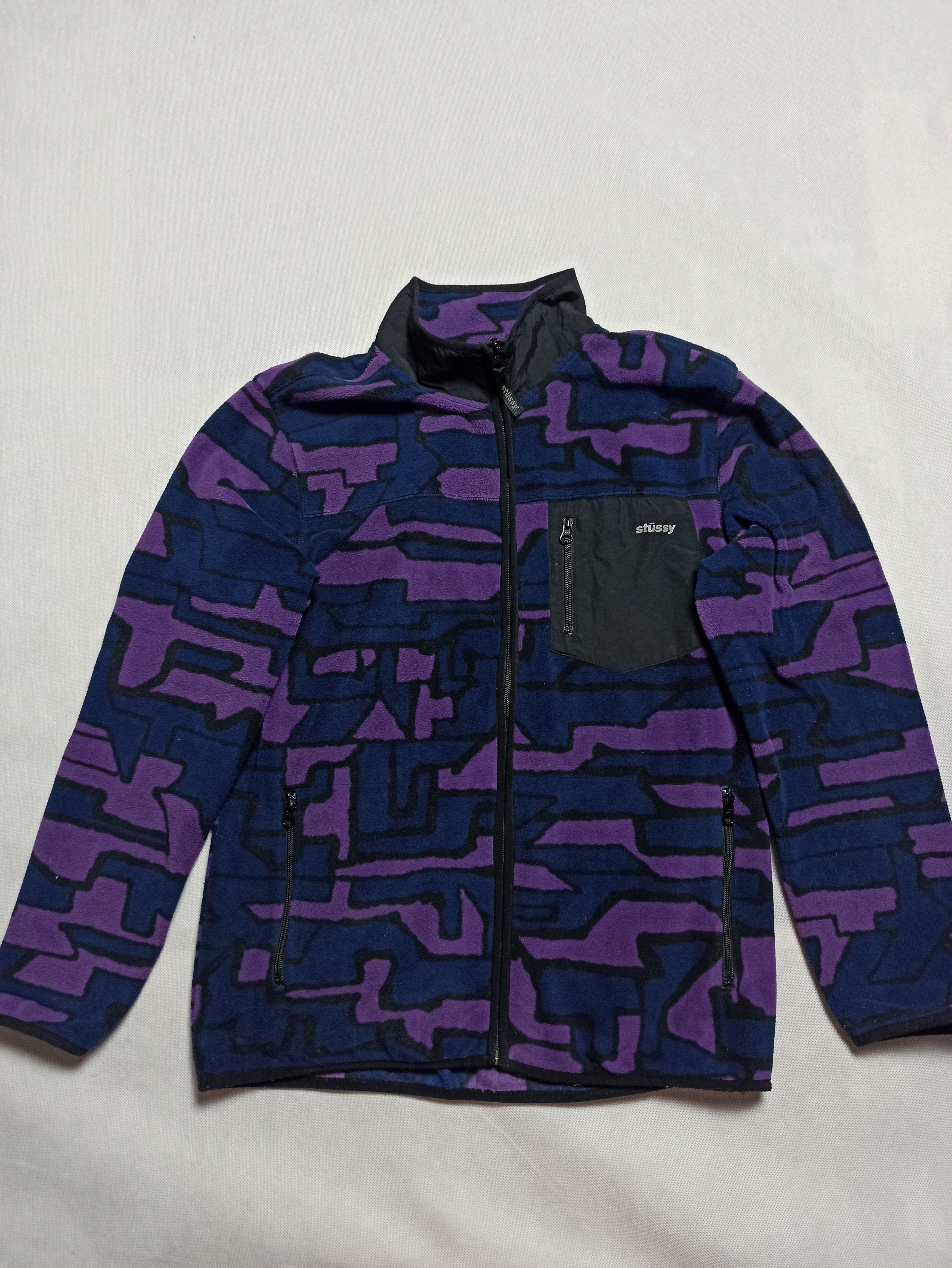 image of Stussy Vintage Pattern Purple Fleece Jacket in Black Purple, Men's (Size Medium)